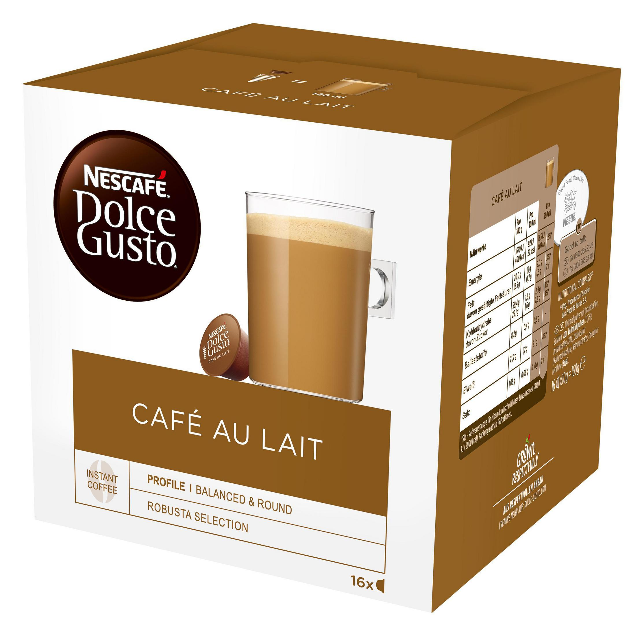 Kaffeebox mit Kaffeebecherbild, beschriftet mit 'Cafe Au Lait'.