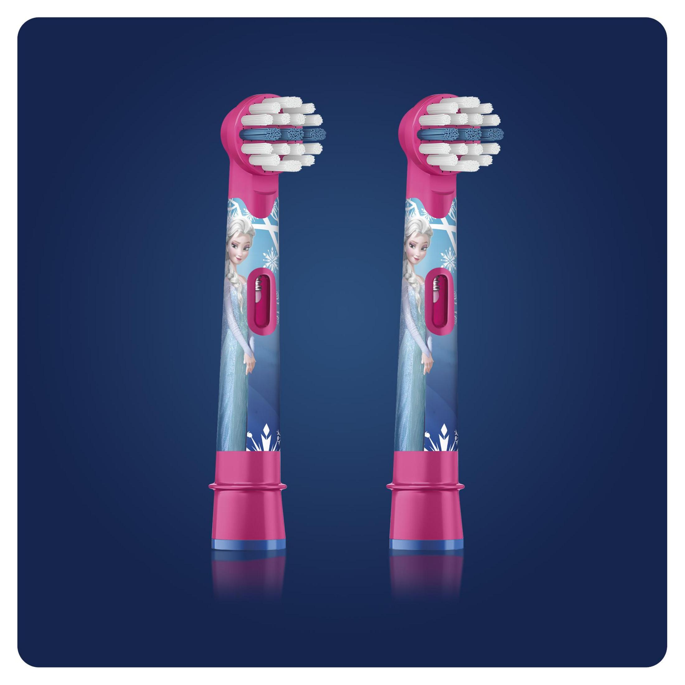 Zwei pinke Zahnbürstenköpfe mit Elsa-Bild von Frozen.