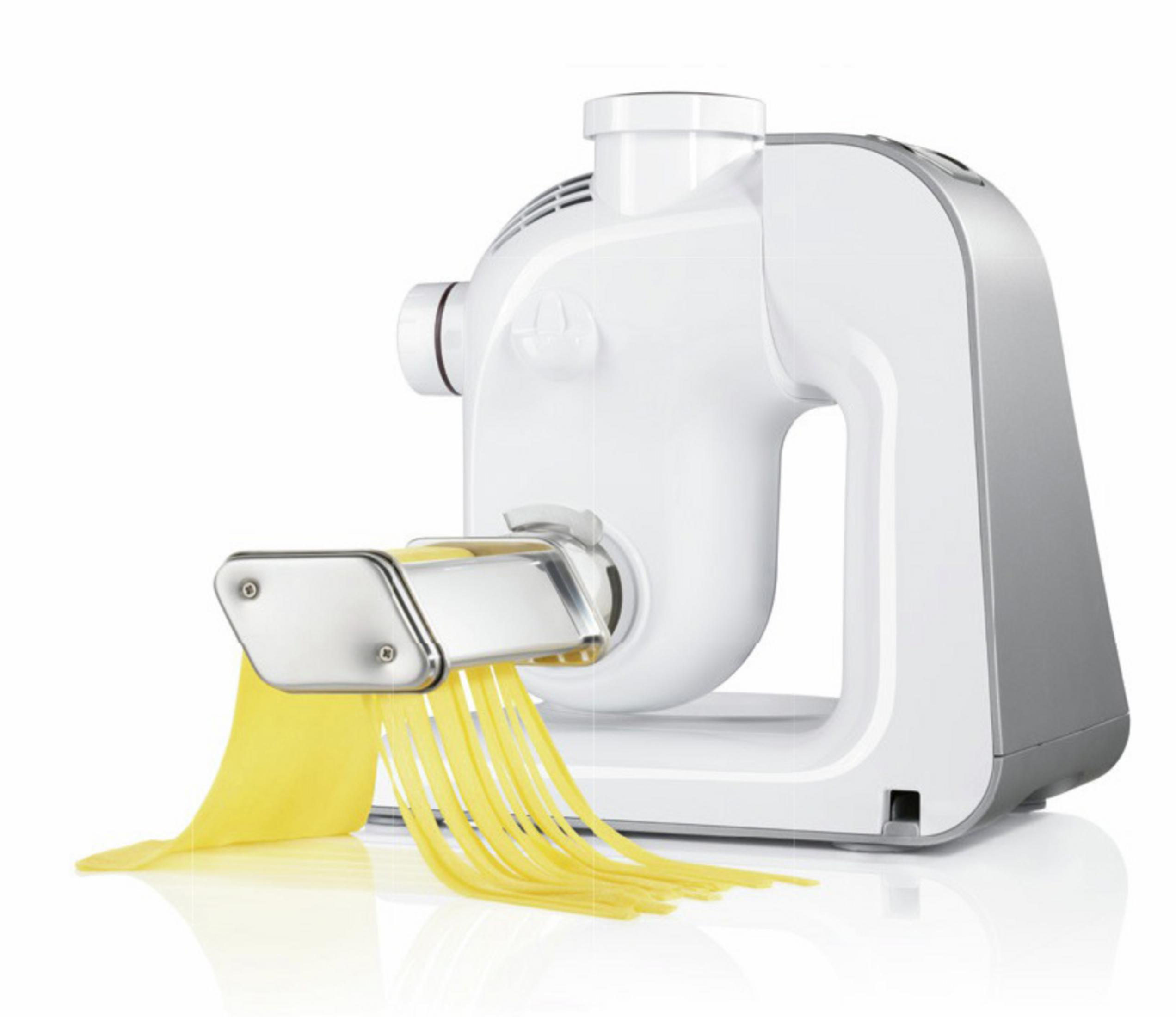 Máquina para hacer pasta blanca que extruye pasta amarilla.