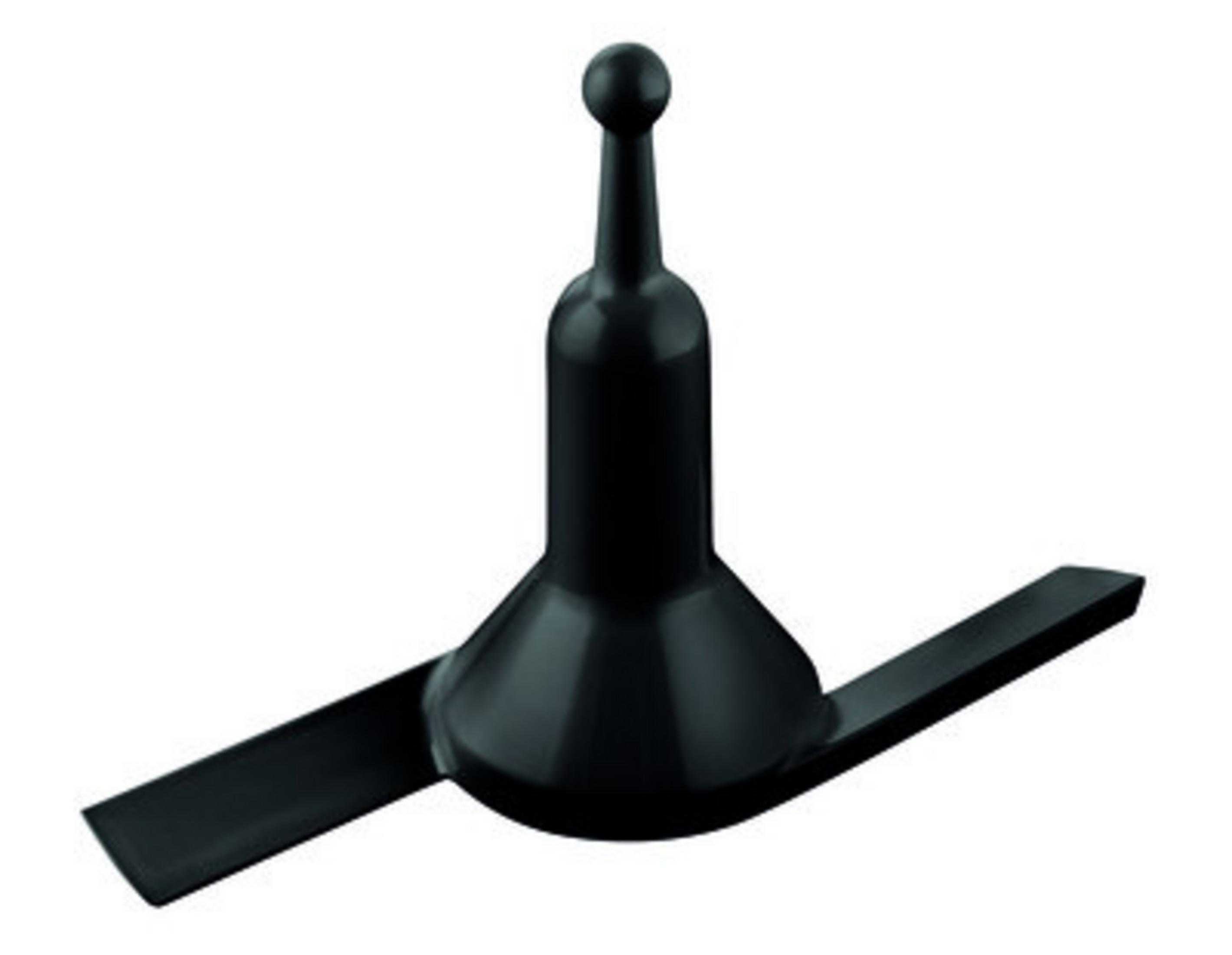 Ein schwarzer Mixerklingenaufsatz mit zwei Flügeln, die sich von einem zentralen Sockel erstrecken.