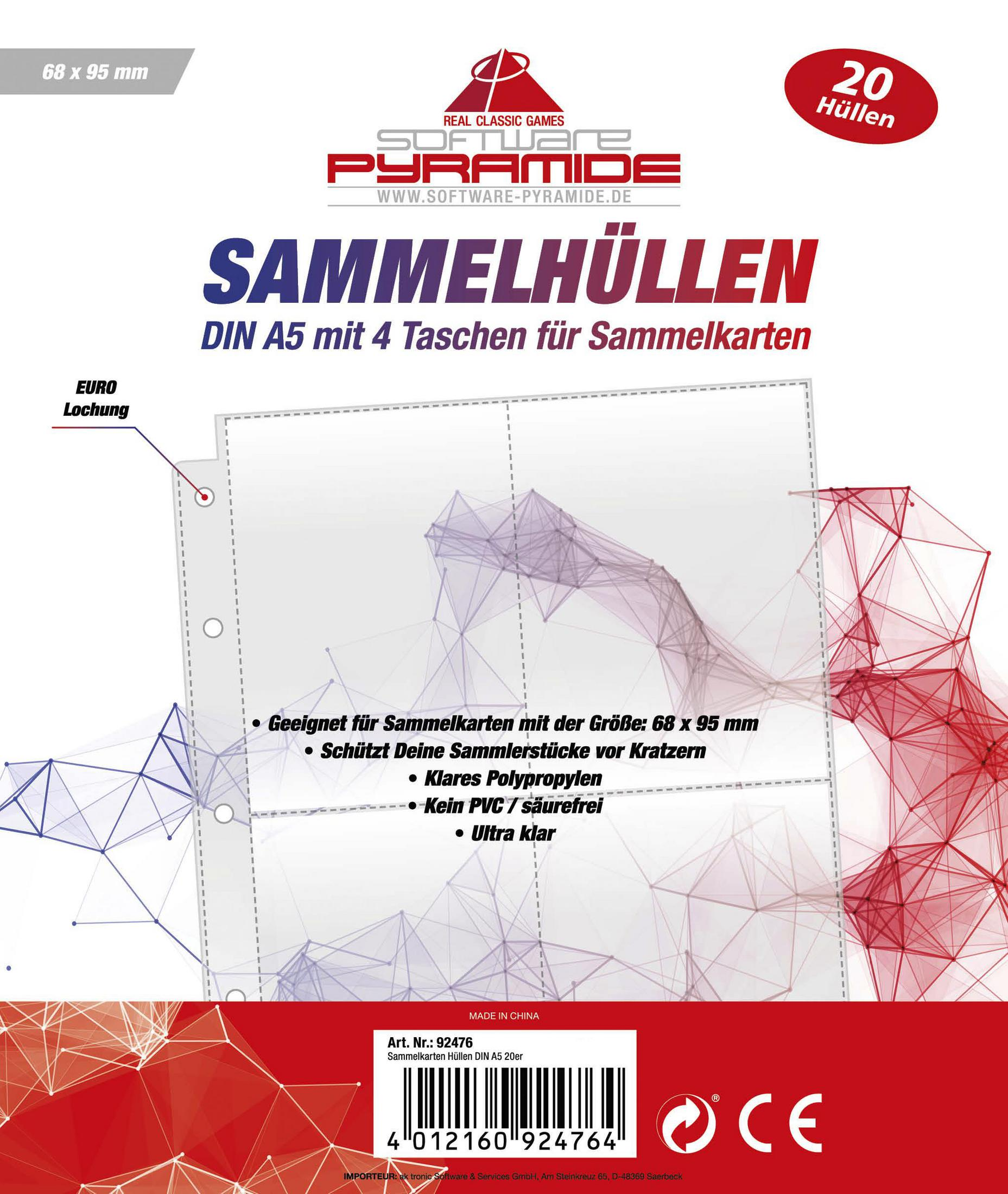 Ein weiß-roter Kartenhalter mit dem Text SAMMELHÜLLEN und grafischem Design.