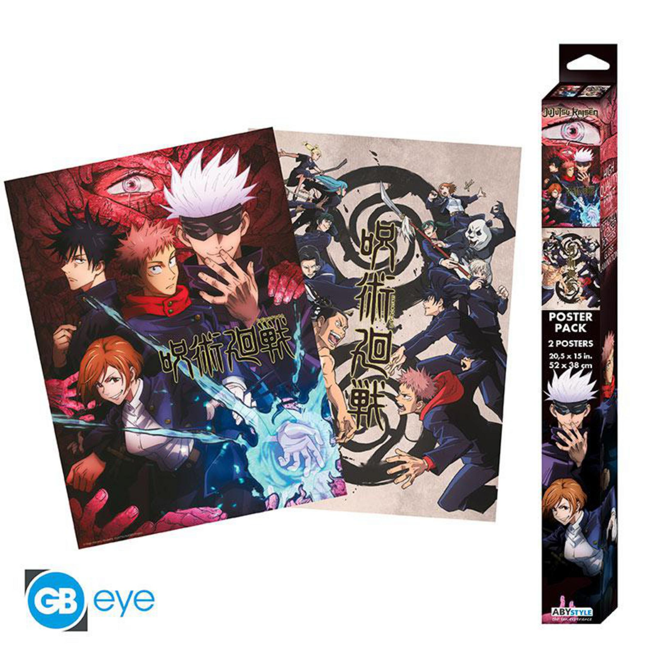 Posterpaket mit Jujutsu Kaisen-Charakteren, mit zwei Postern und einer Verpackungsbox.