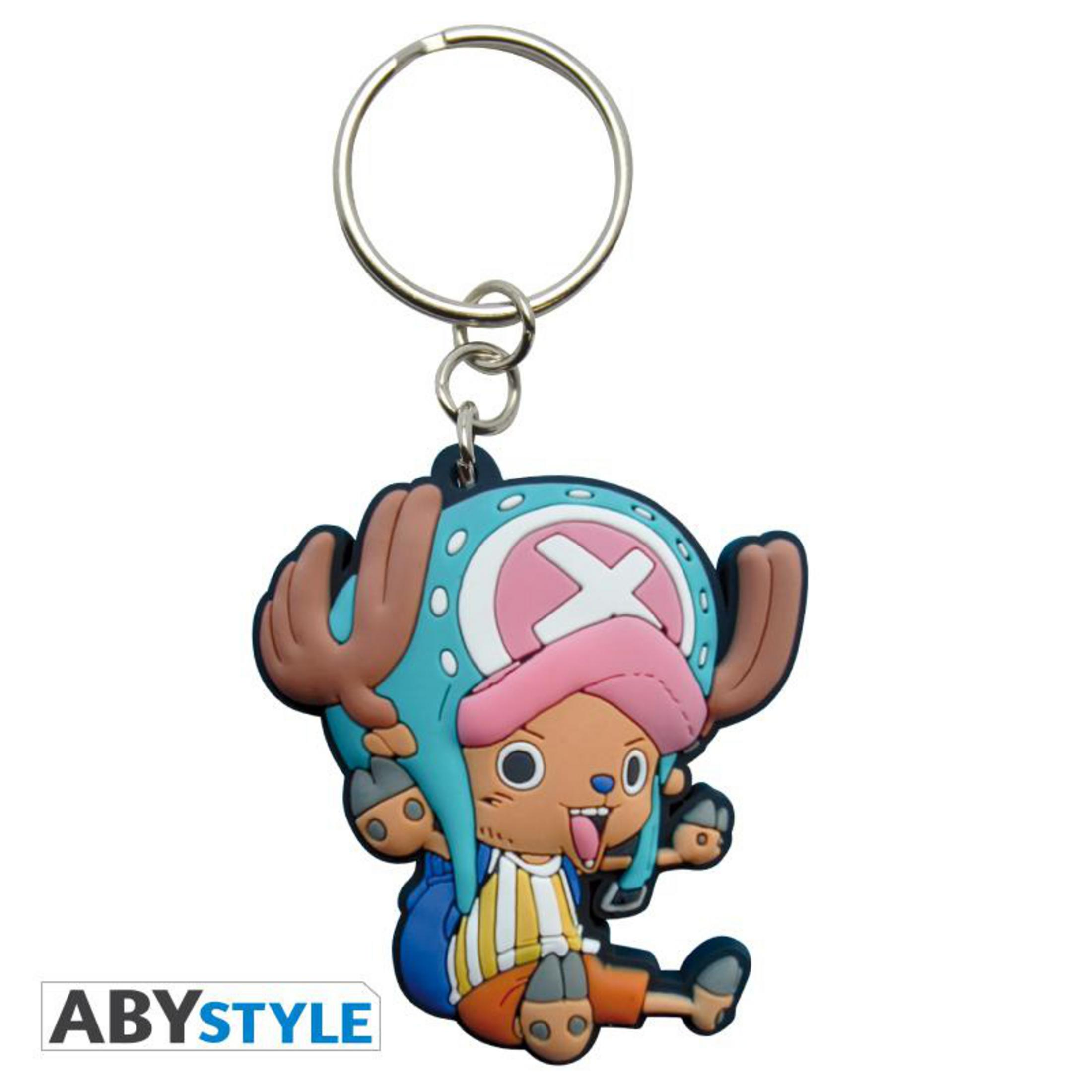 Llavero Tony Tony Chopper de One Piece, personaje de dibujos animados en azul y rosa.
