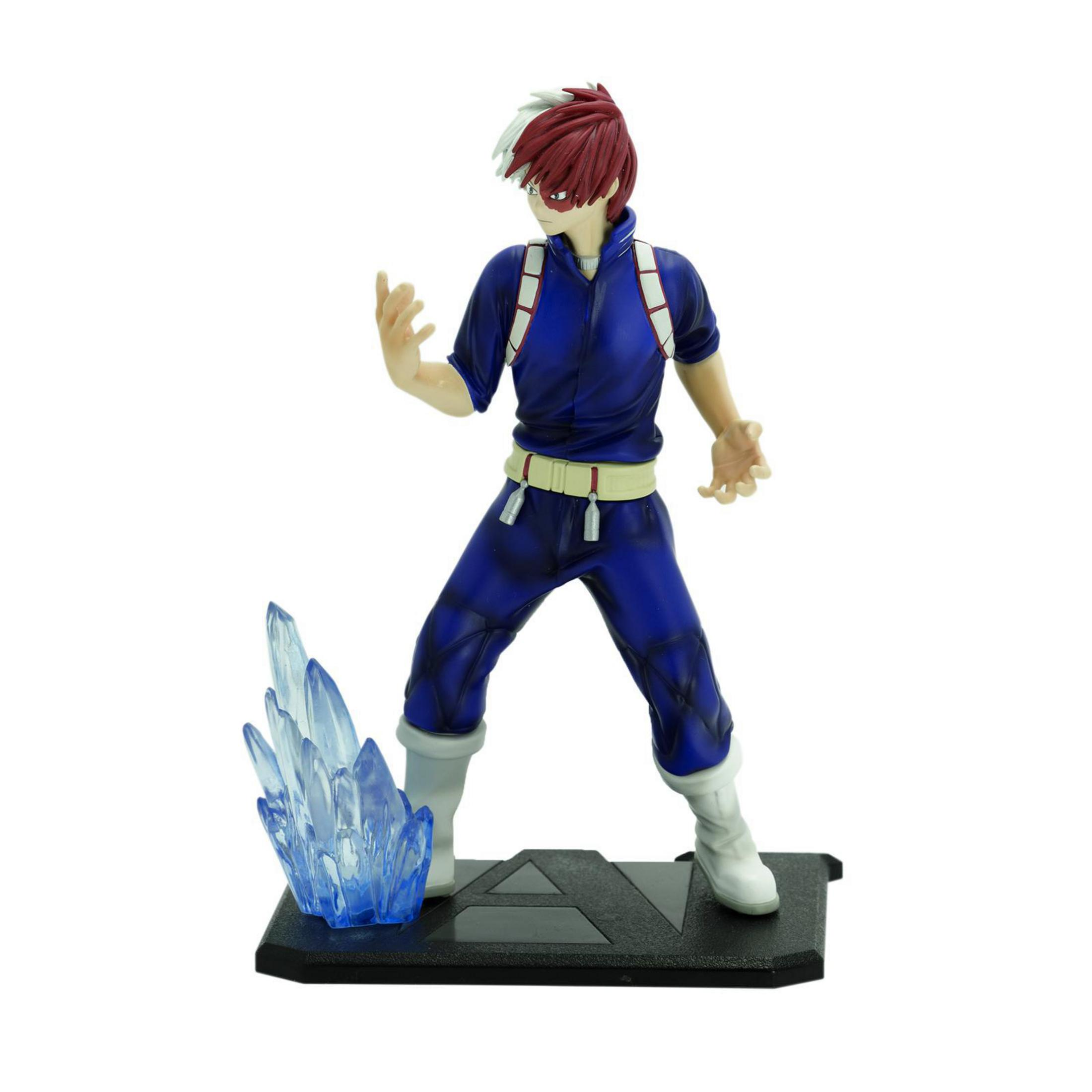 Eine Todoroki-Figur aus My Hero Academia mit Eiskristallen auf einem Sockel.