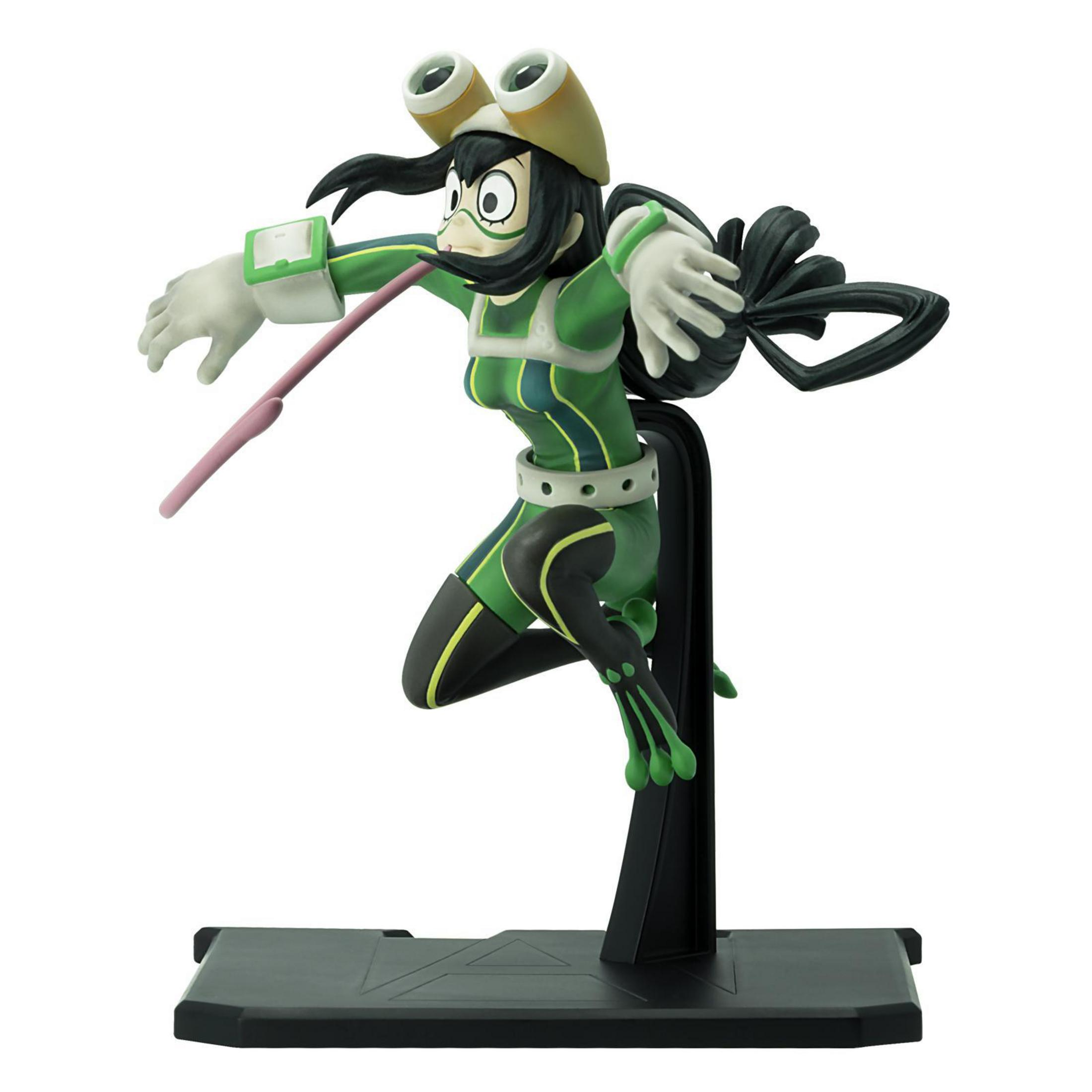 Eine My Hero Academia-Figur von Tsuyu Asui. Sie trägt einen froschartigen Anzug, in dynamischer Pose.
