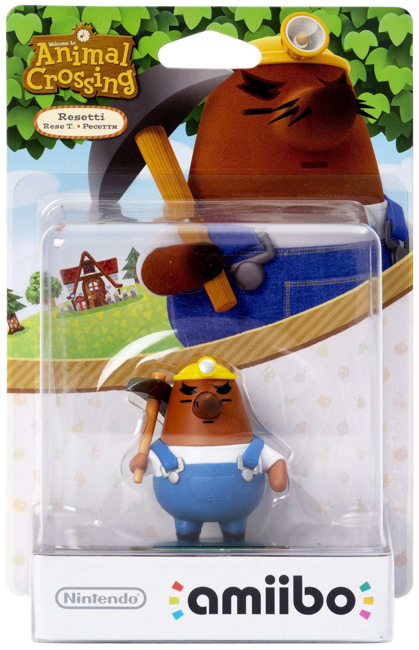 Animal Crossing Amiibo-Figur von Resetti in einer Blisterverpackung.