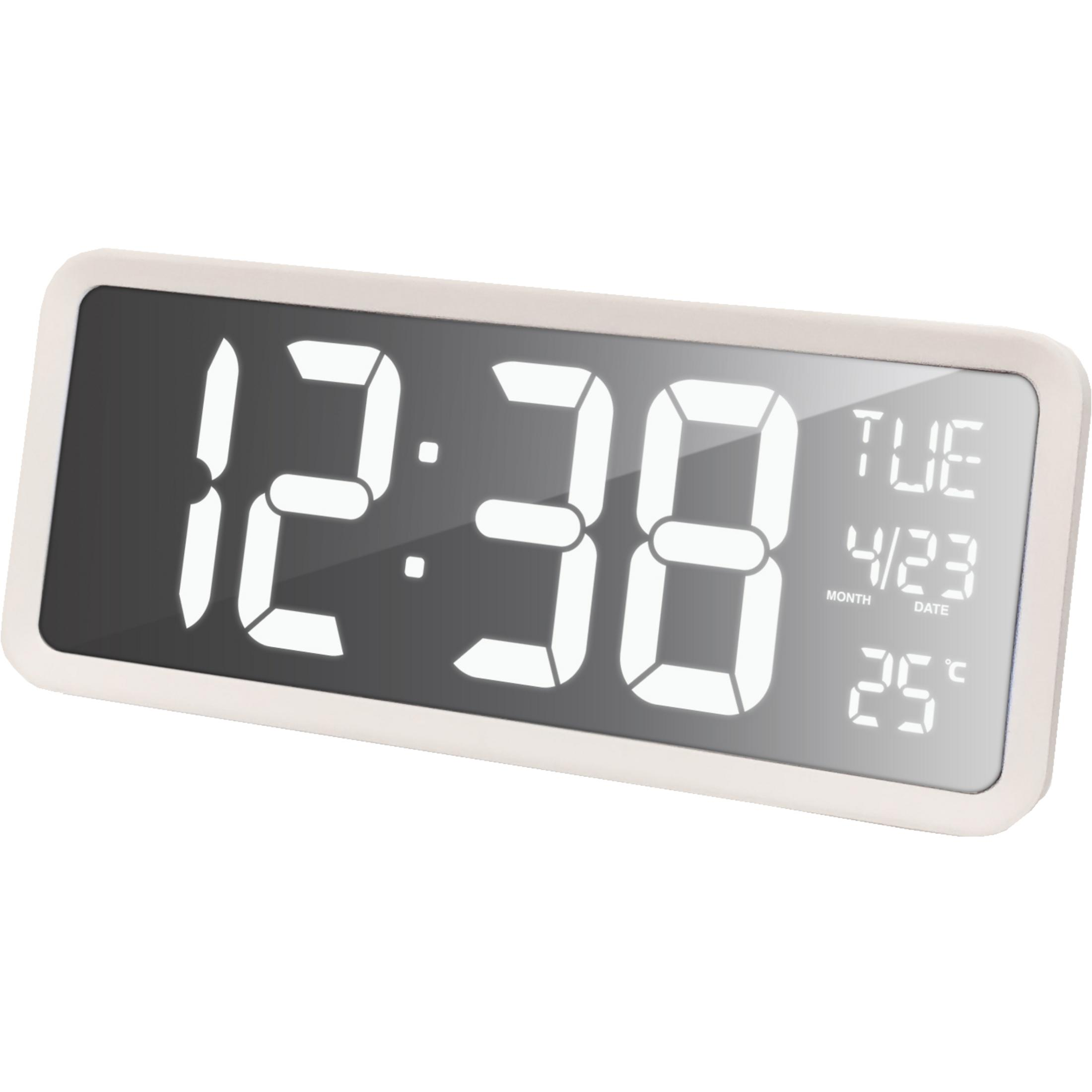Eine Digitaluhr, die 12:38 anzeigt. Das Datum ist der 23.4. und die Temperatur beträgt 25 Grad Celsius.