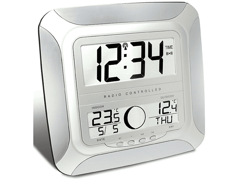 Technoline, WS 8118 Radio-Controlled Wall Clock, Aluminium Silver, 25.5