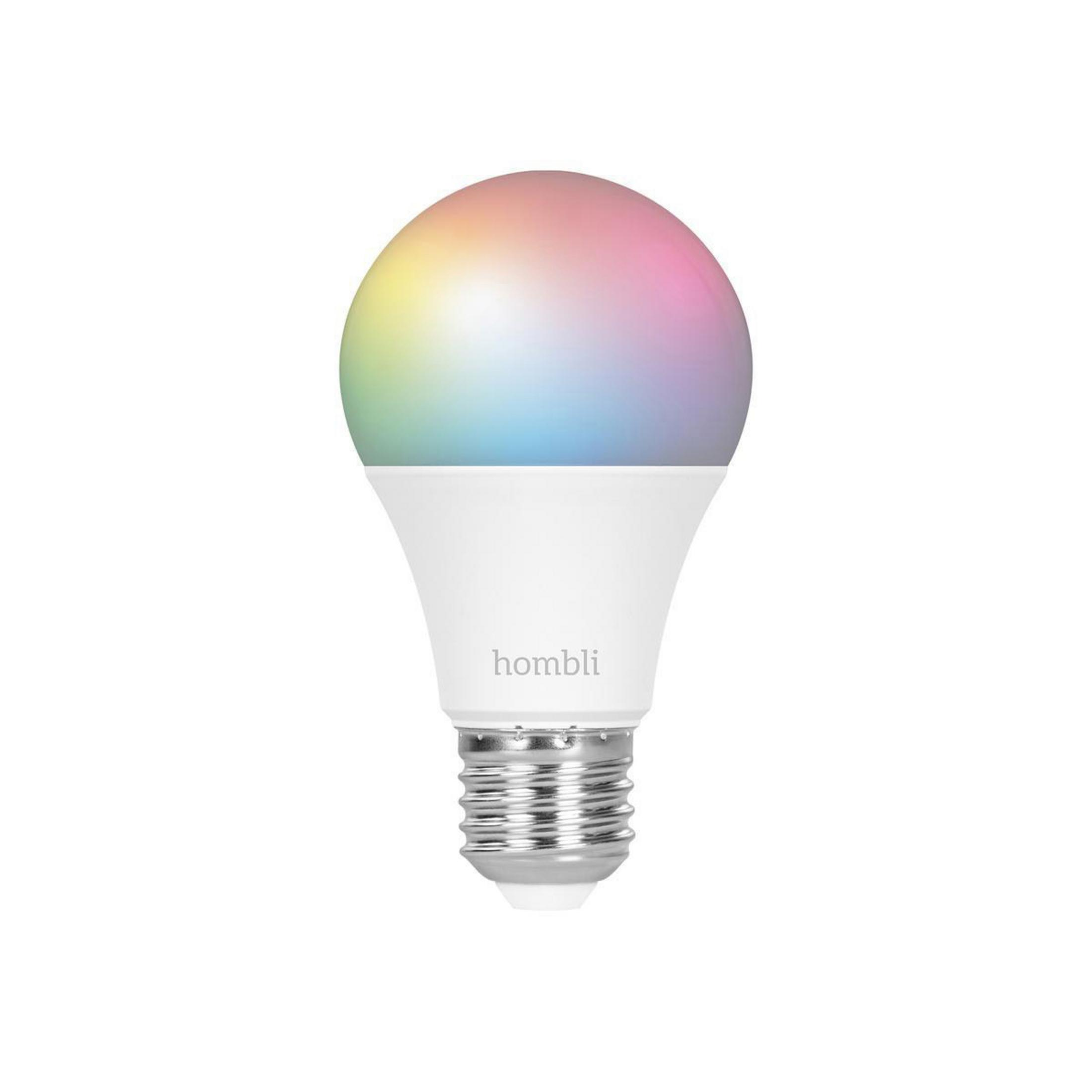 Una lampadina intelligente con una base bianca e una parte superiore che cambia gradualmente colore.