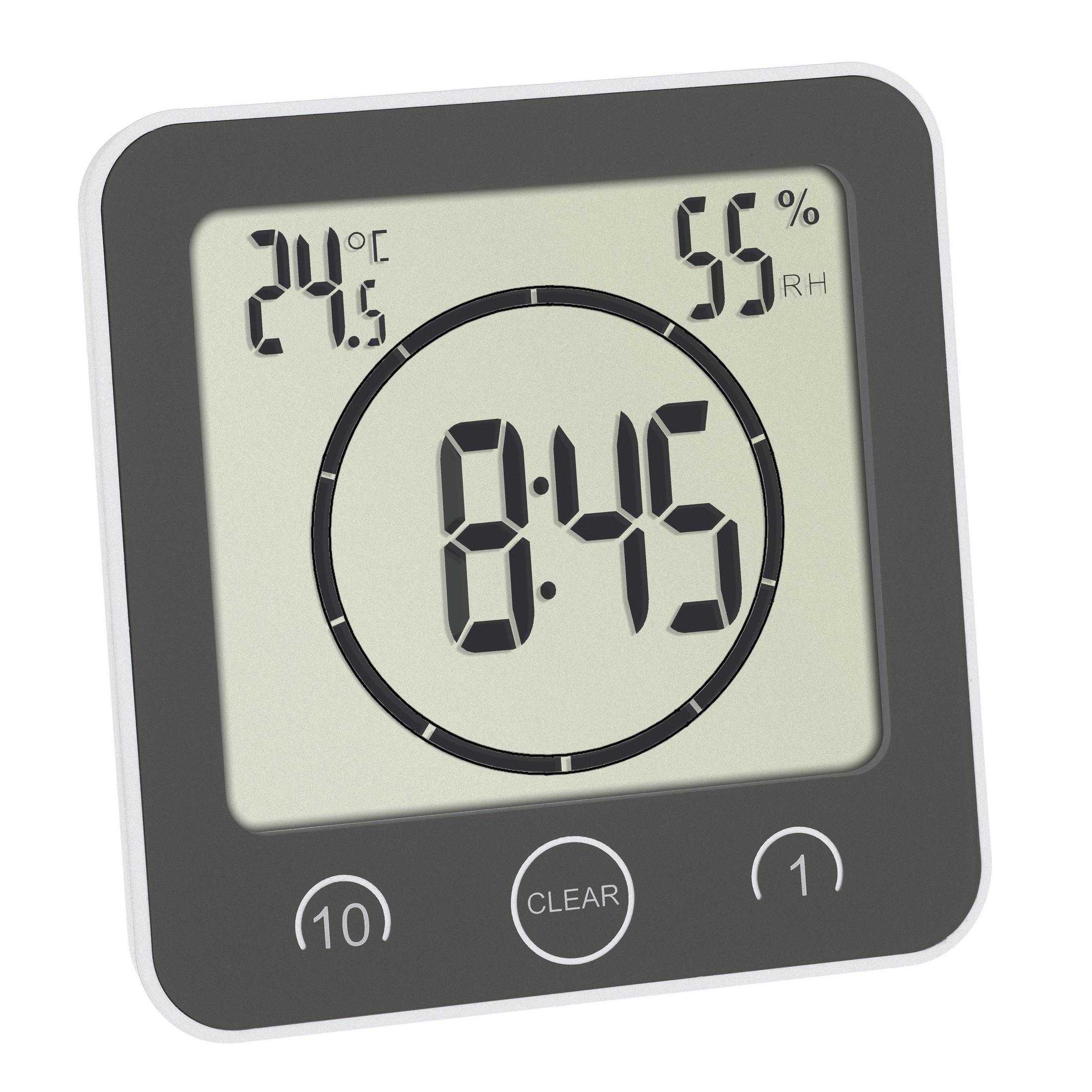 Digitaluhr mit der Zeit 8:45, Temperatur 24,5°C und Luftfeuchtigkeit 55%.