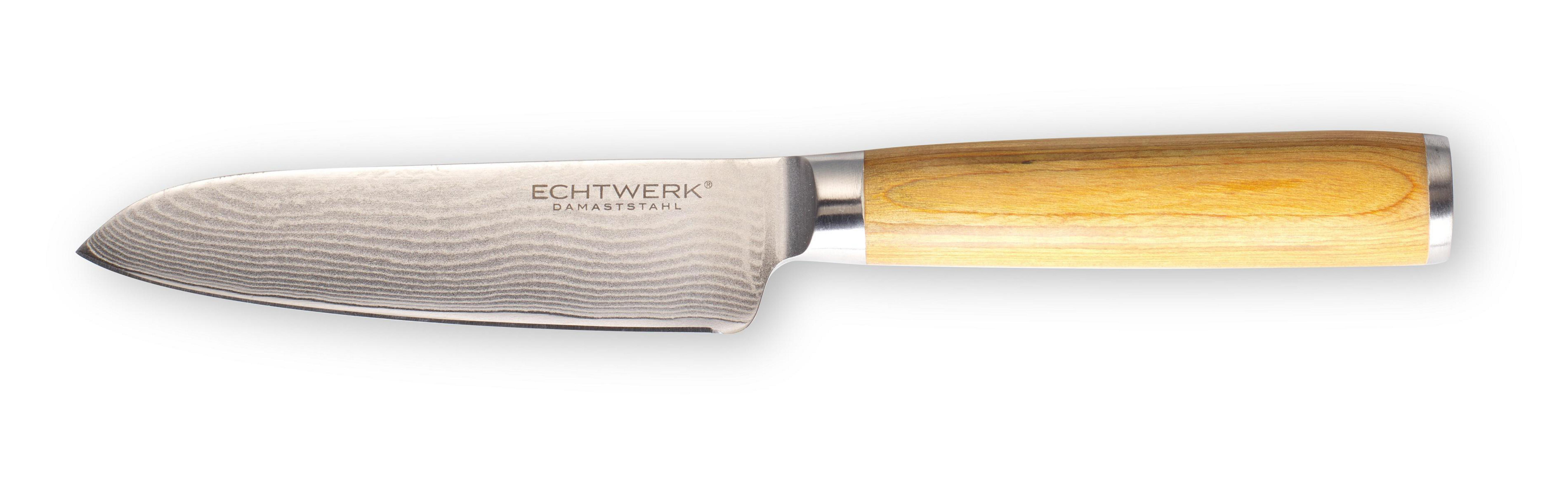 Echtwerk Damaststahl Messer. Holzgriff und Metallklinge. Weißer Hintergrund.