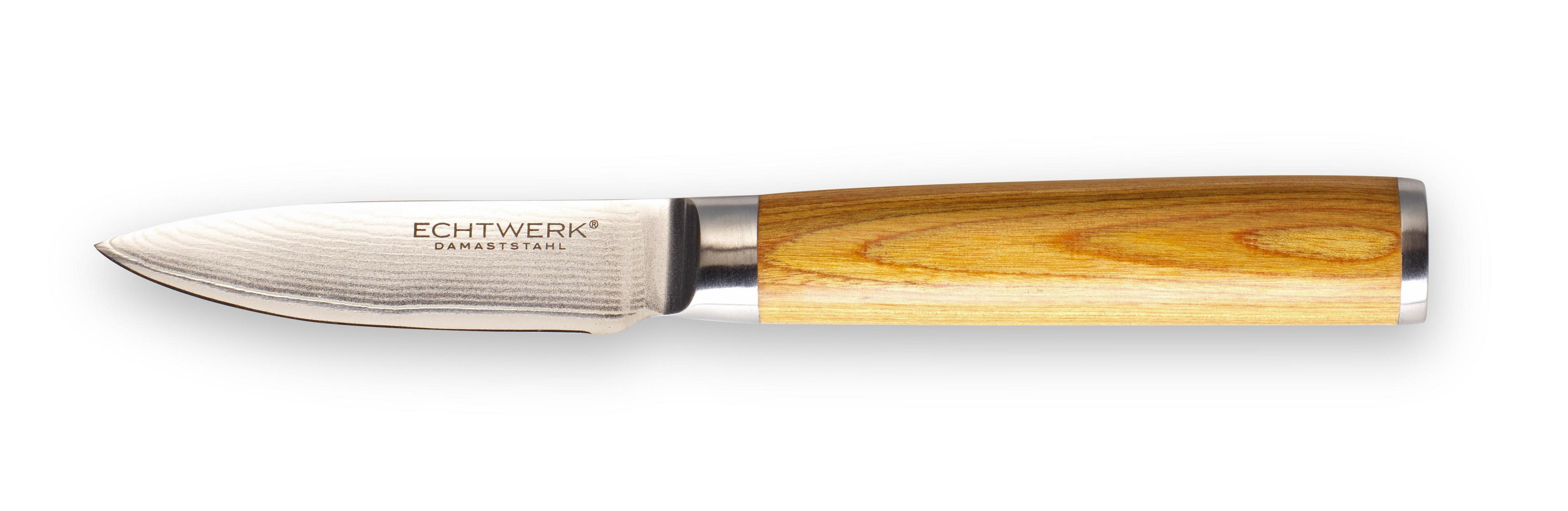 Küchenmesser mit Holzgriff und silberner Klinge, freigestellt auf Weiß.