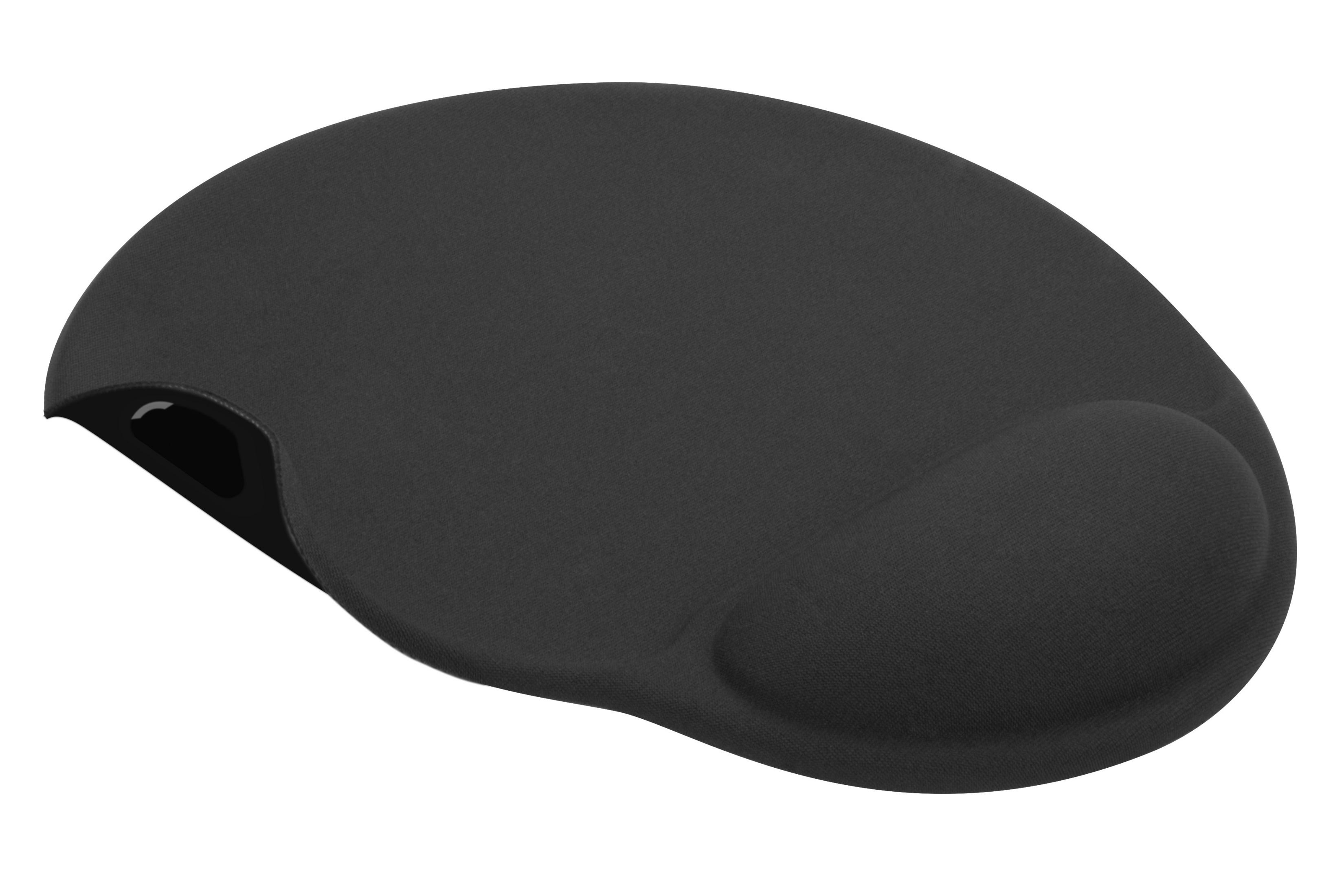 Ein schwarzes ergonomisches Mauspads mit Handgelenkauflage.