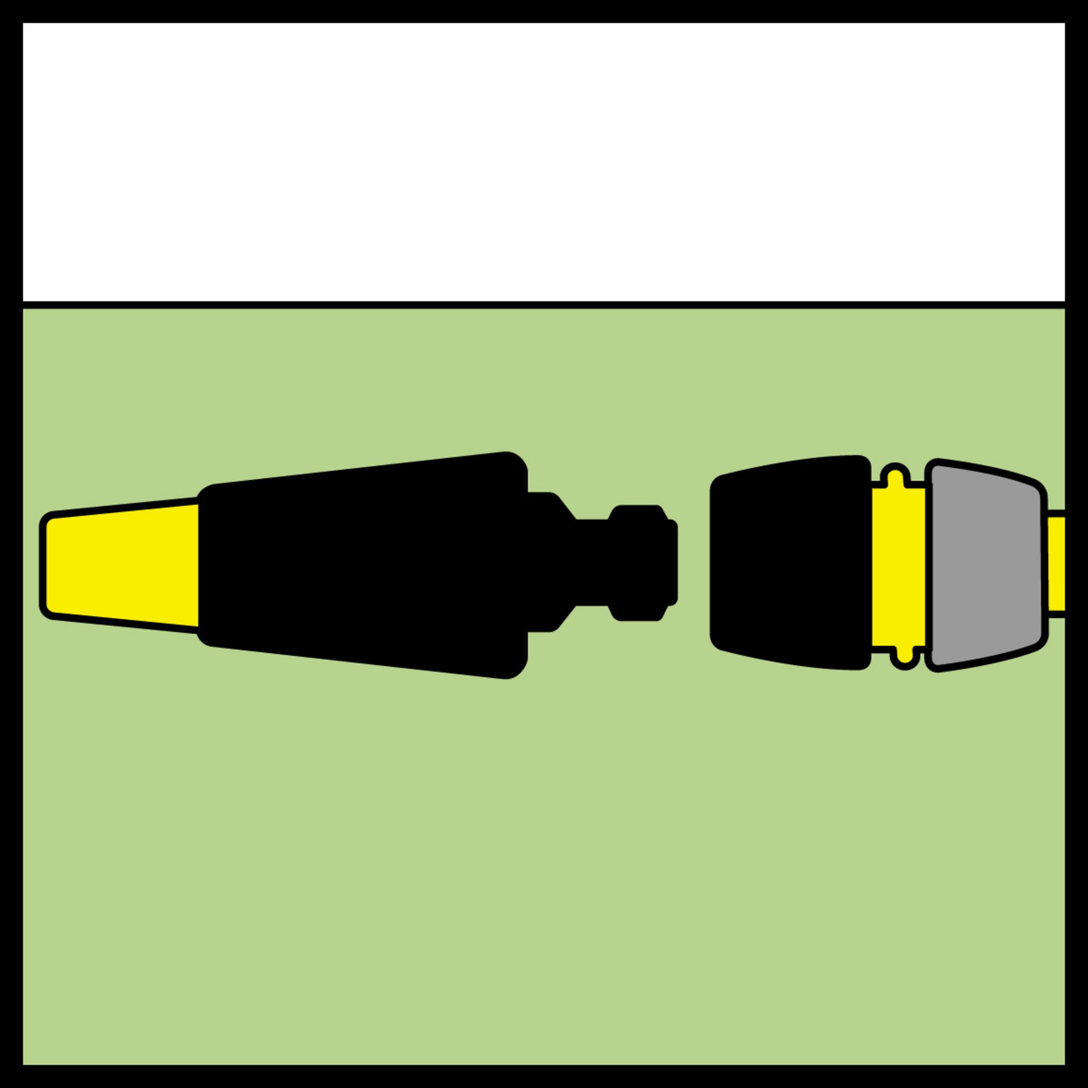 Un conector negro y amarillo, con fondo verde y parte superior blanca.