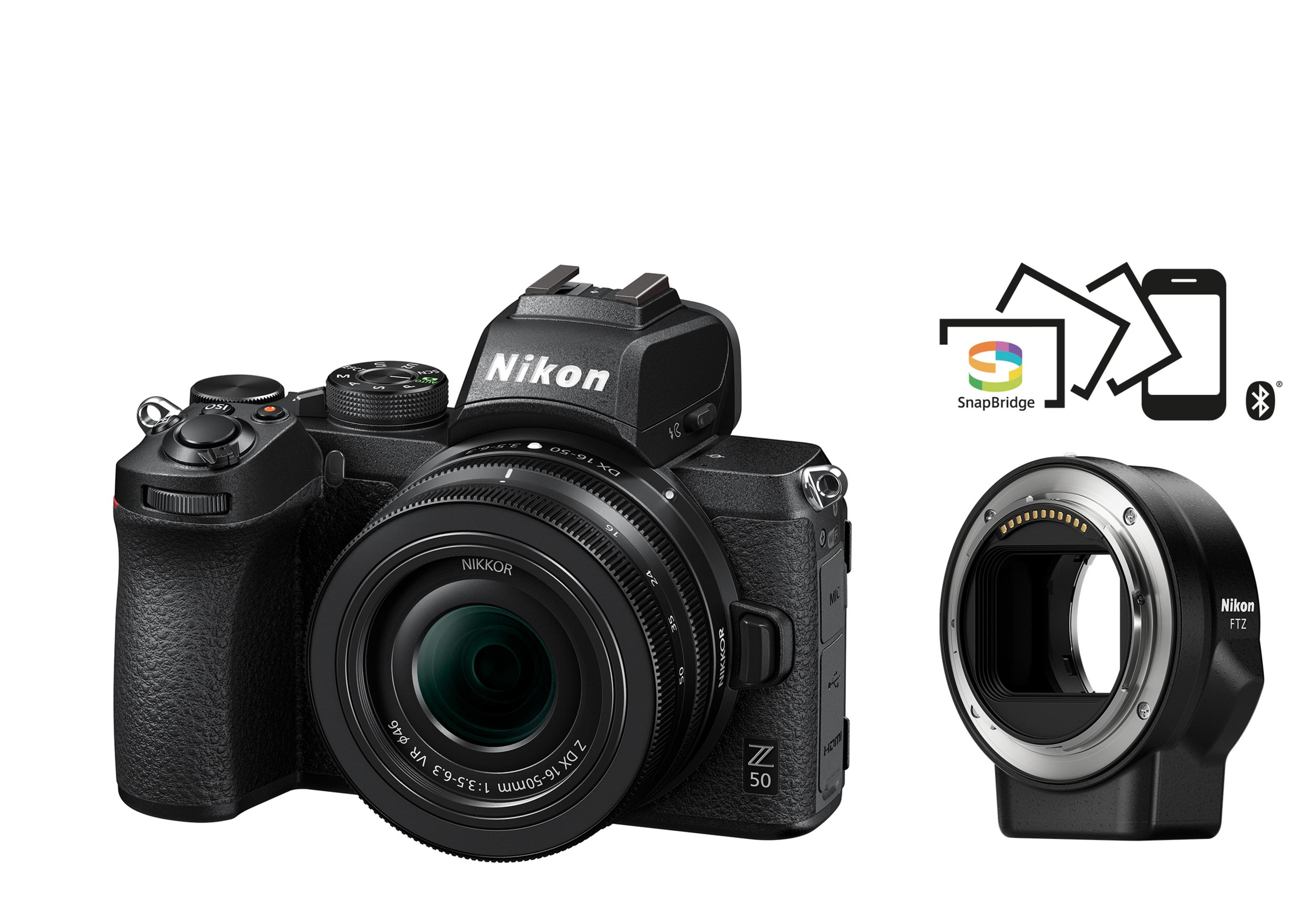NIKON Z 50 + ADAP. , mm 8 16-50 Objektiv Systemkamera Display 16-50VR+FTZ WLAN cm Touchscreen, mit - VOA050K004