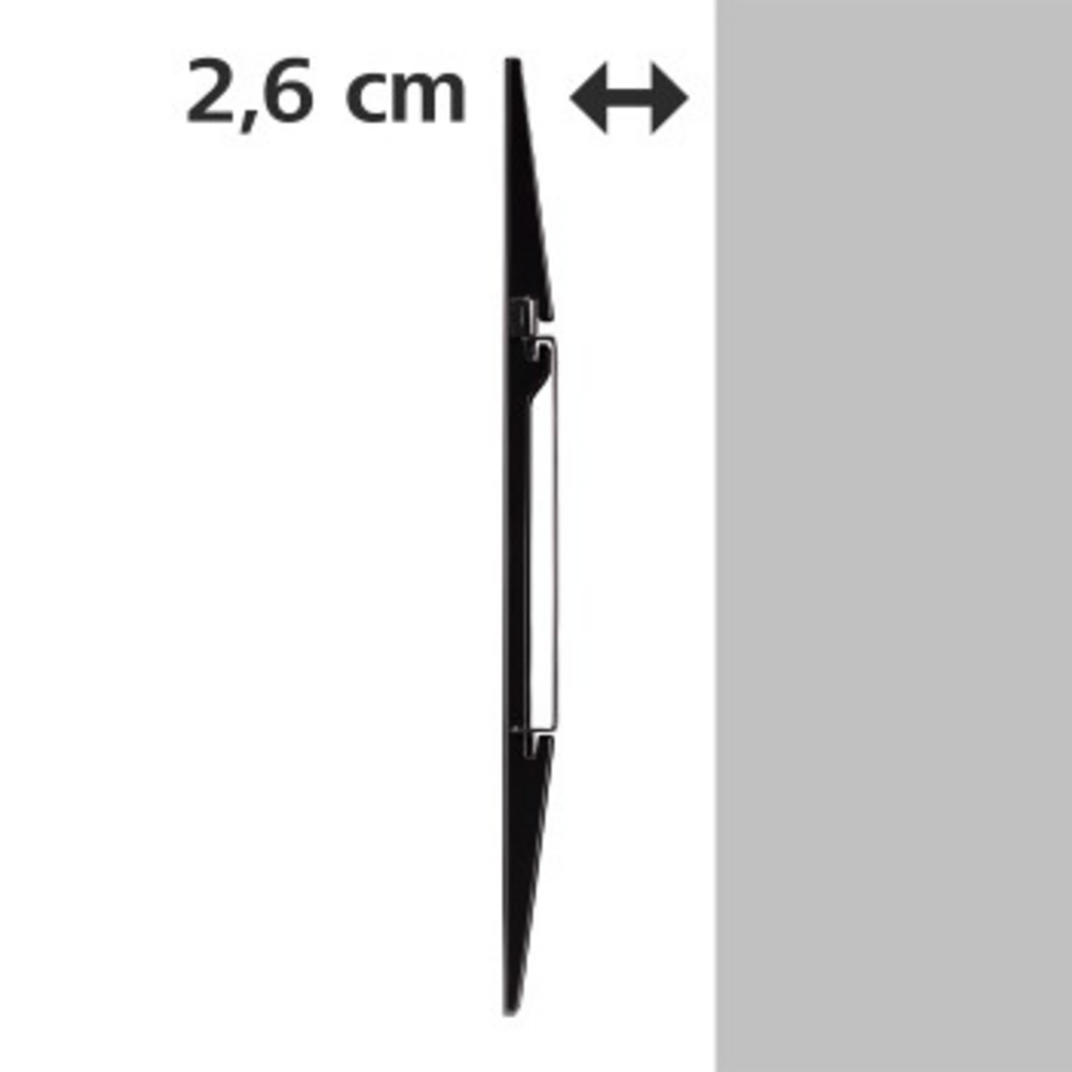 Schwarz-Weiß, Seitenansicht eines schwarzen Profils mit Angabe von 2,6 cm Messung.