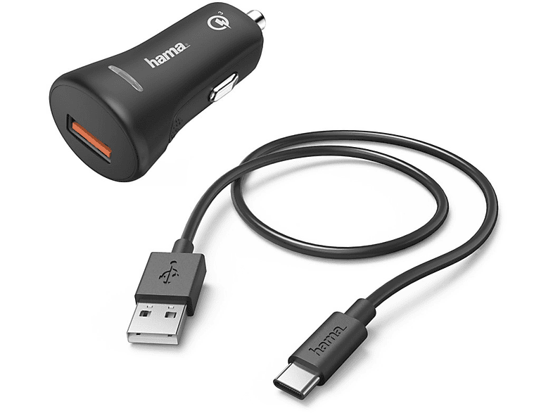 HAMA 183231 KFZ LADESET,USBTYPE-C, QC3.0 Kfz-Ladegerät Universal, 12 Volt, Schwarz