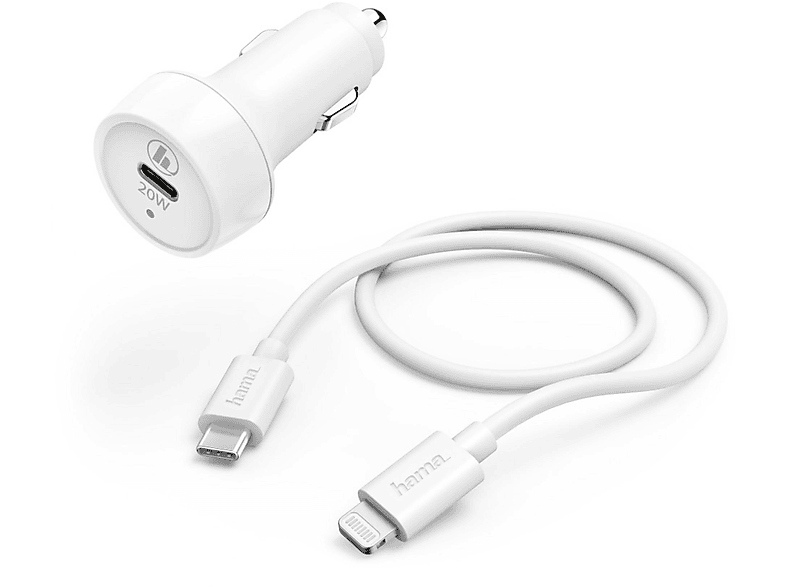 HAMA 210564 KFZ LADESET,LIGHTNING,PD,20W KFZ-Ladegerät Apple, Weiß