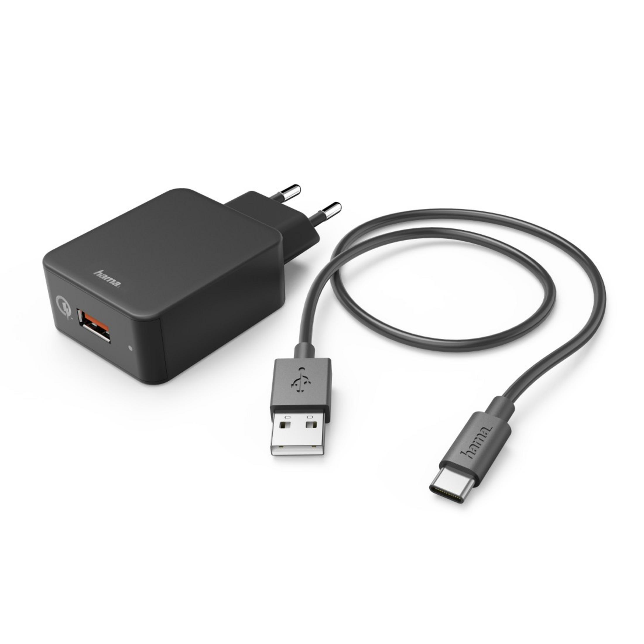HAMA 183230 LADESET, USB-TYPE-C, QC3.0, Ladegerät Universal, Schwarz