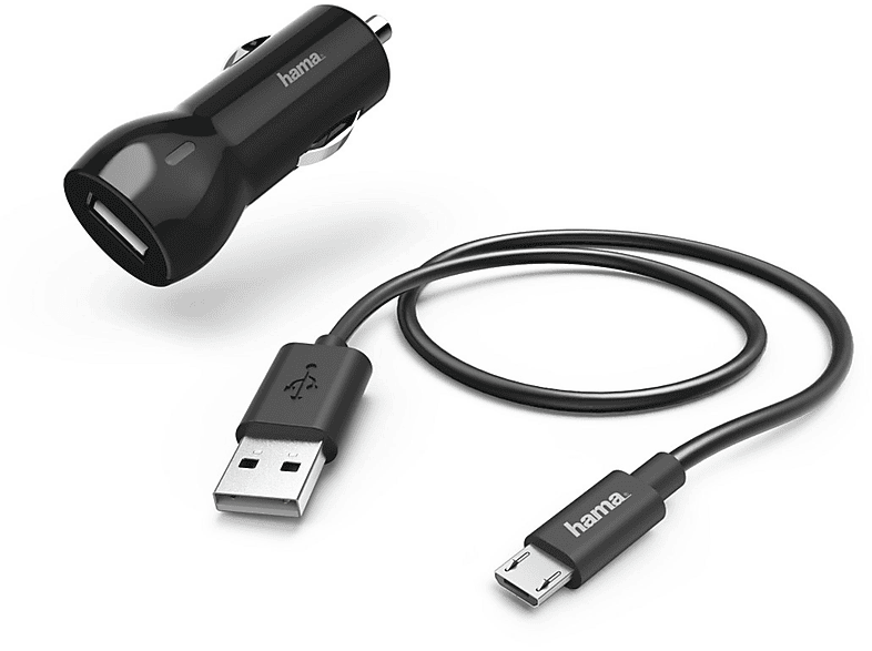 HAMA 183246 KFZ-LADESET, MICRO USB, 2,4A KFZ-Ladegerät Universal, 5 Volt, Schwarz