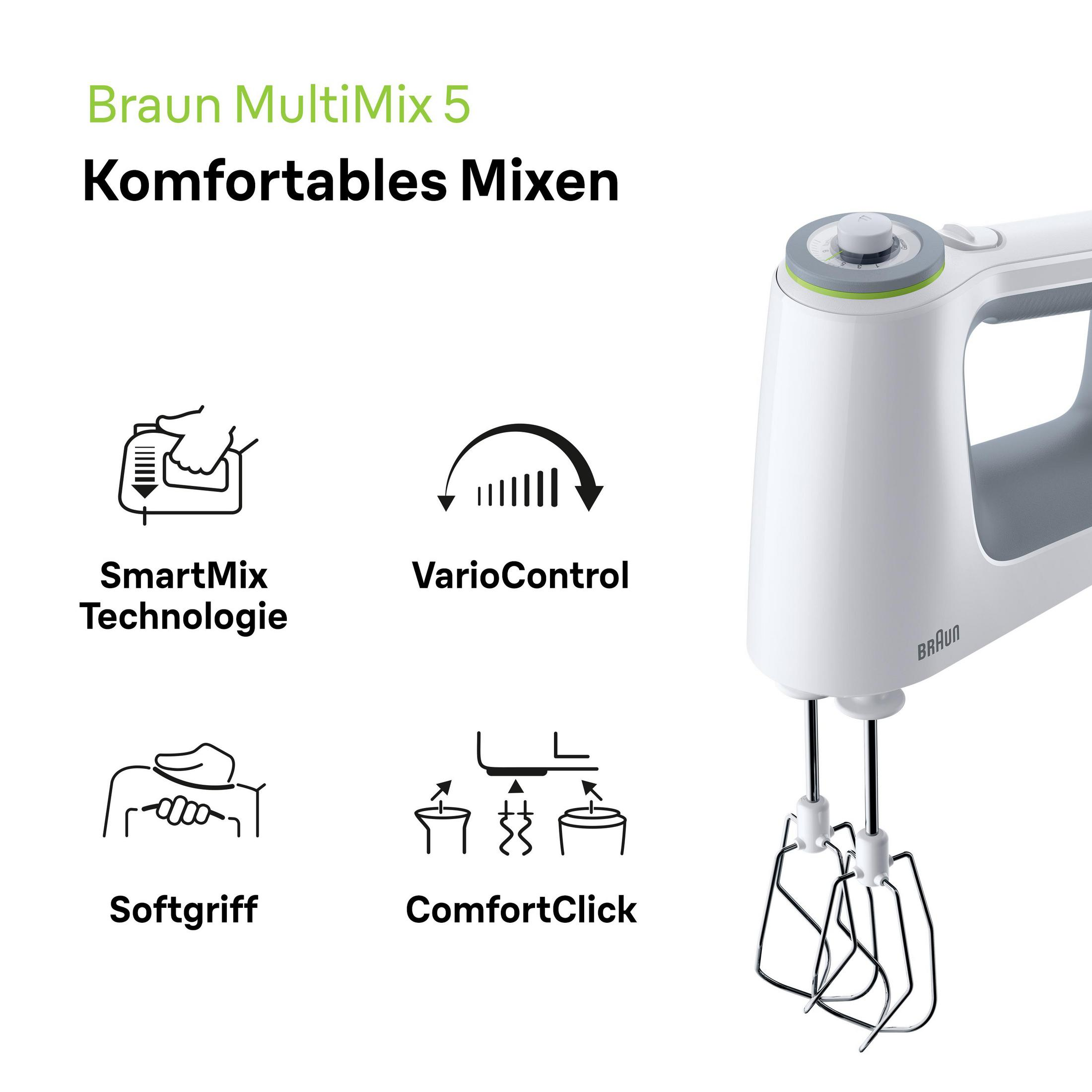 BRAUN HM l) Mix- Handmixer Liter. Weiß/Grau WH (750 5137 Watt, Zerkleinerer 0.6 0.5 Messbecher und