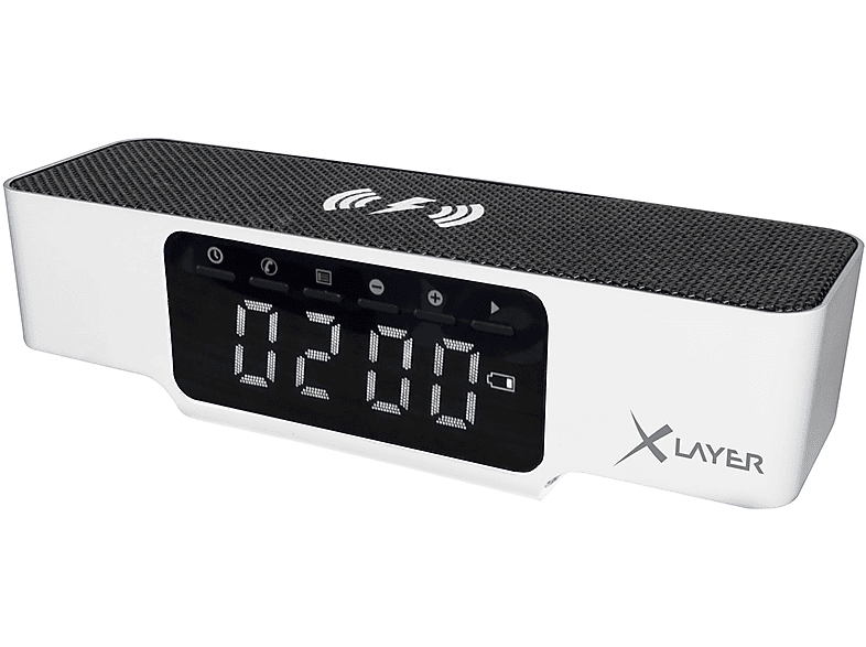 XLAYER 215766 WRLS ALARM CLOCK/SPEAKER WHITE Digitaluhr alle Geräte mit 5V Ladeinput, 230 Volt, Weiß
