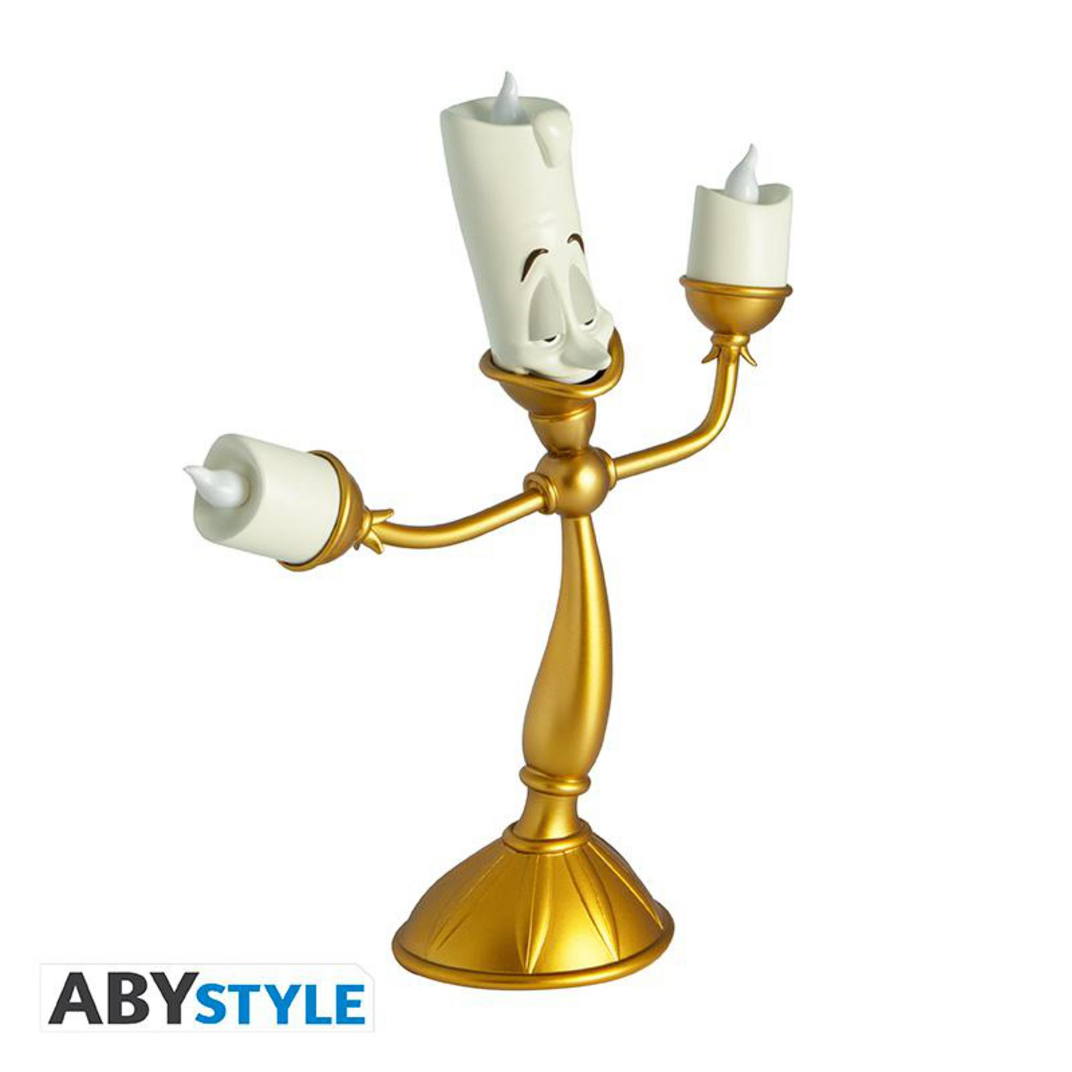 Lumiere aus Die Schöne und das Biest. Ein goldener Kerzenständer mit drei Kerzenlichtern.