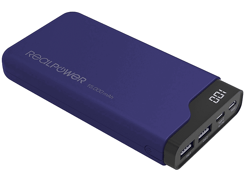 NAVY BLUE Powerbank PB-15000C 2X 333643 Navy LADEPORTS + USB 15000 mAh Blue REALPOWER