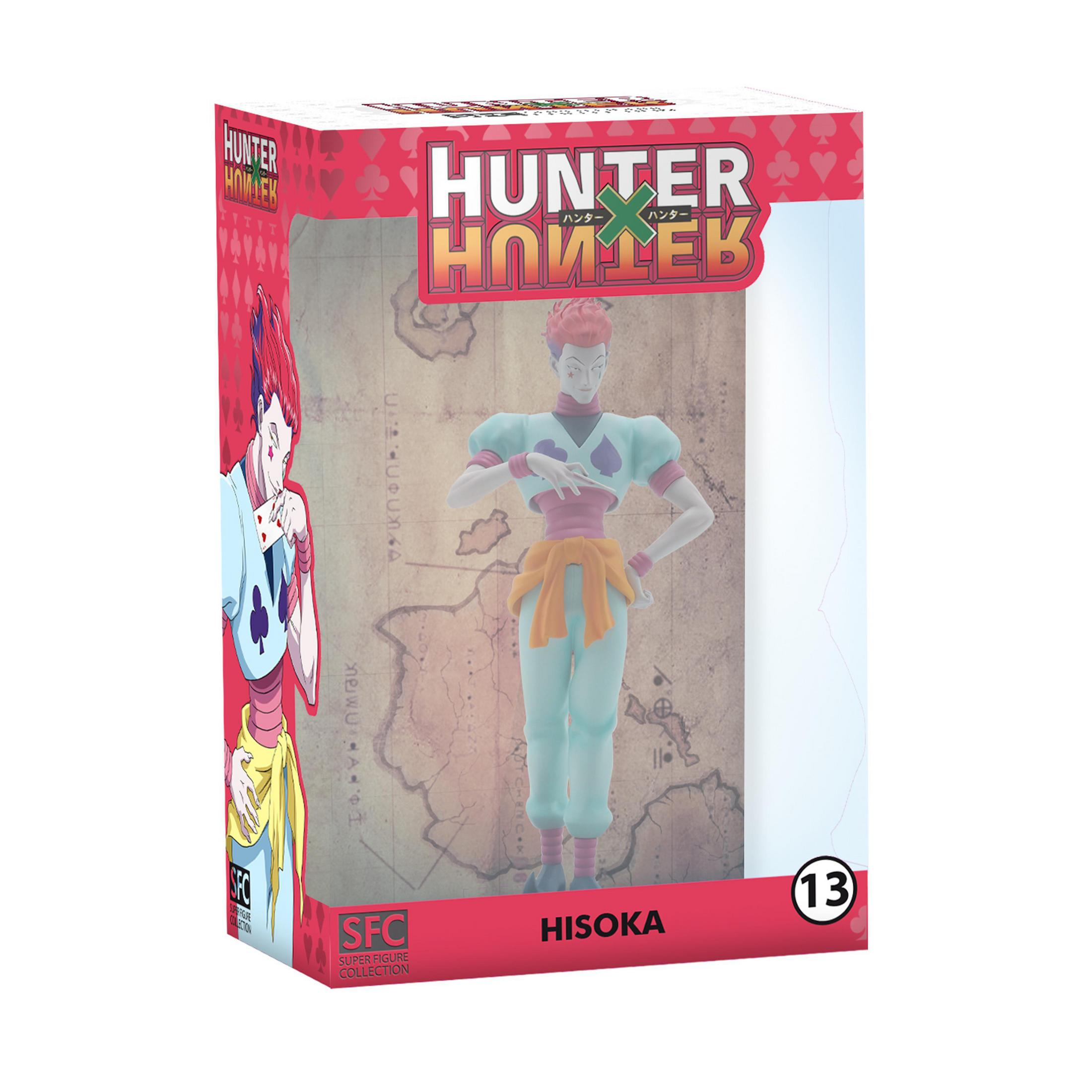 Figurka Hisoki w pudełku. Pudełko ma logo Hunter x Hunter.