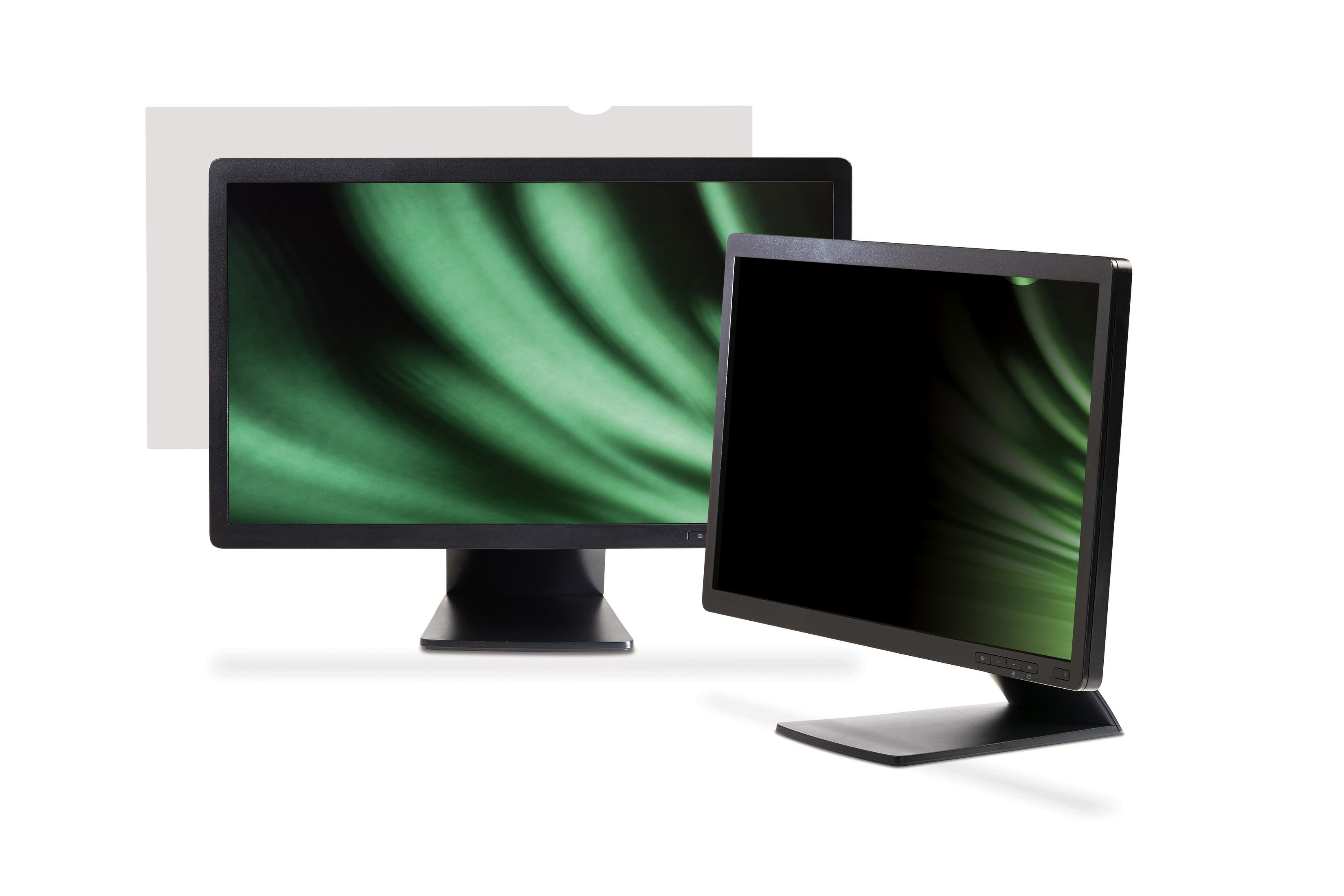 Due monitor di computer su sfondo bianco. Uno ha un motivo verde, l'altro è nero.