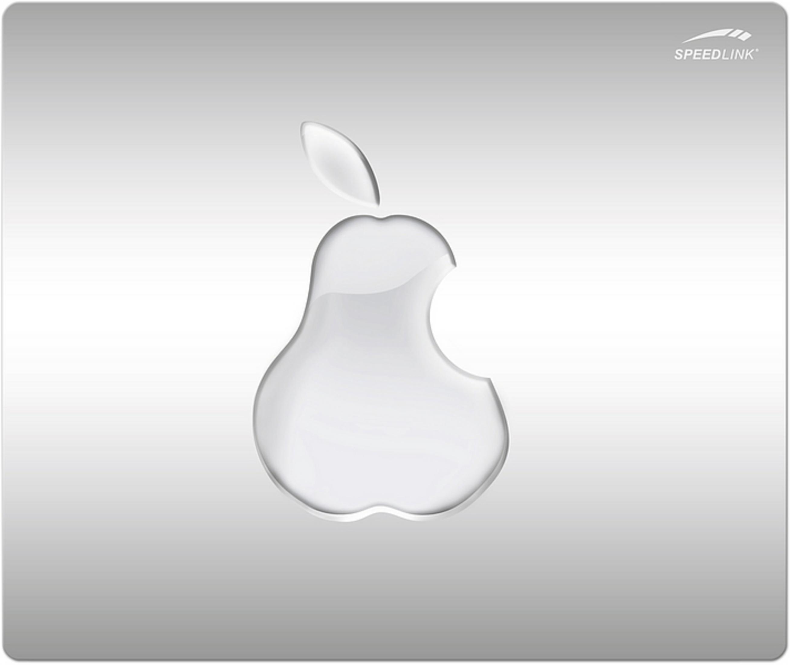 Weißes Apfel-Logo auf silbernem Hintergrund.