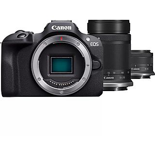 Cámara EVIL - CANON EOS R100/RF-S 18-45MMIS STM + RF-S 55-210MMF5-7.1, 24,1 megapixel, CMOS, 4K 3840p, Negro