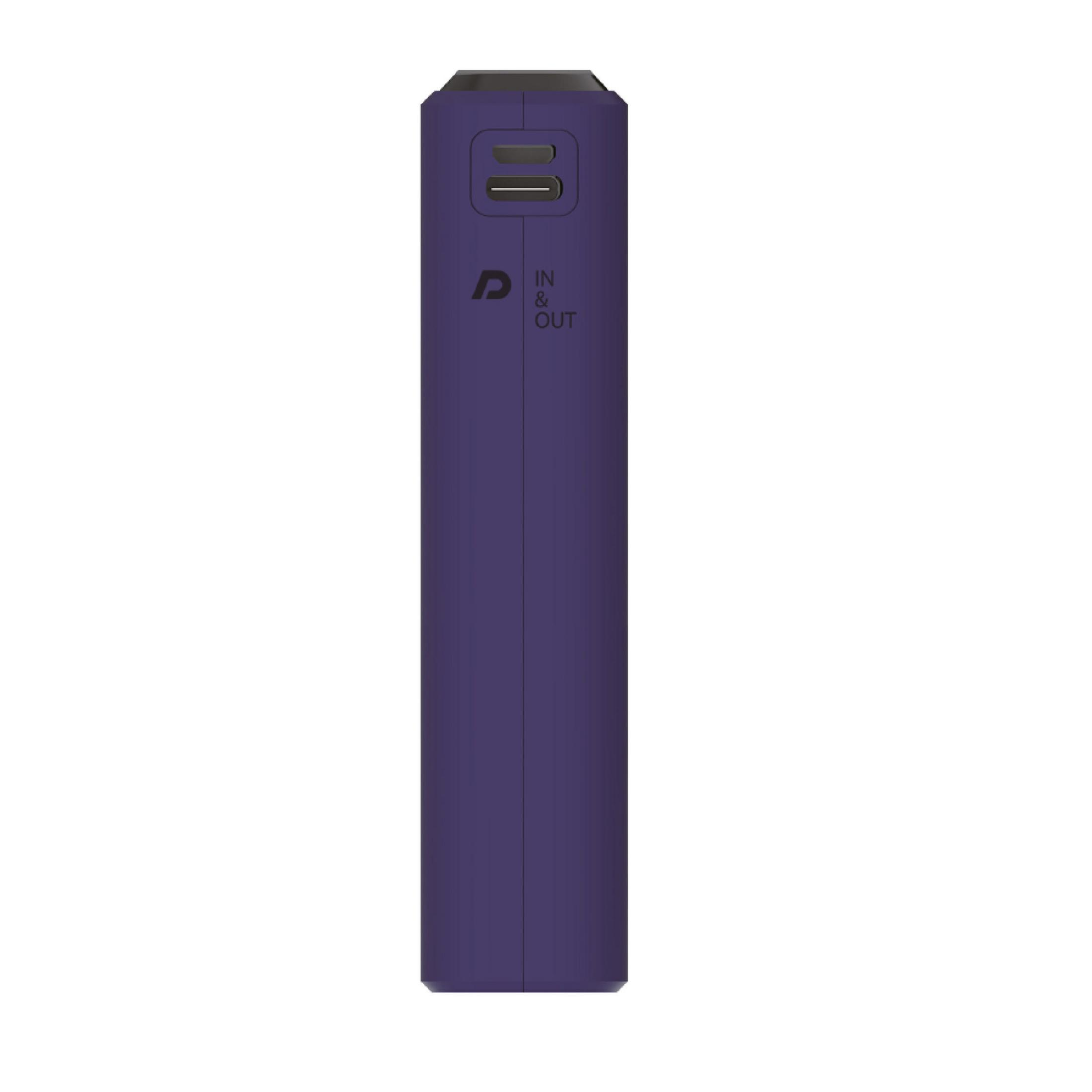 Power bank viola scuro con porte IN & OUT.