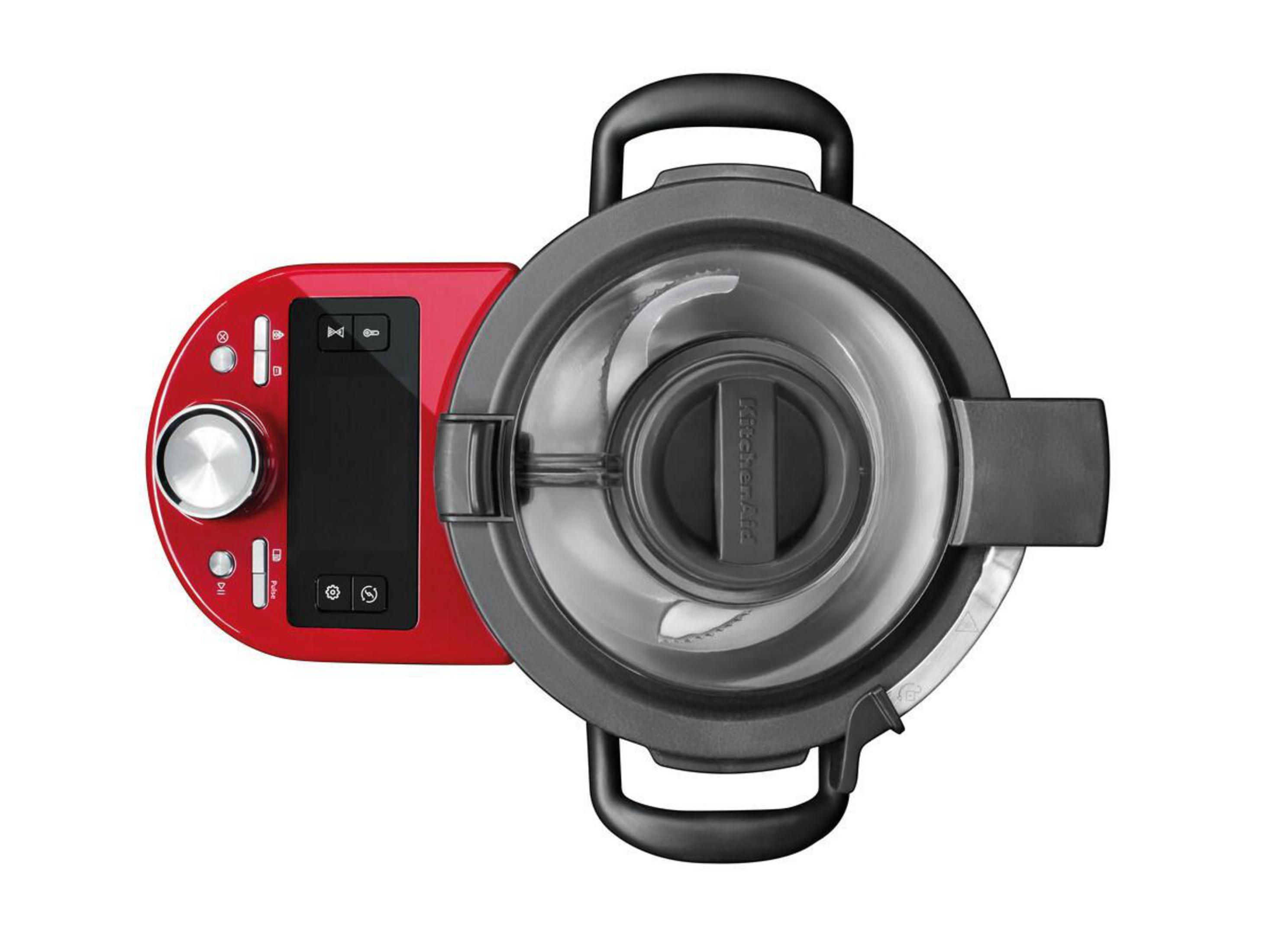 Roter KitchenAid-Küchenmaschine, Draufsicht.