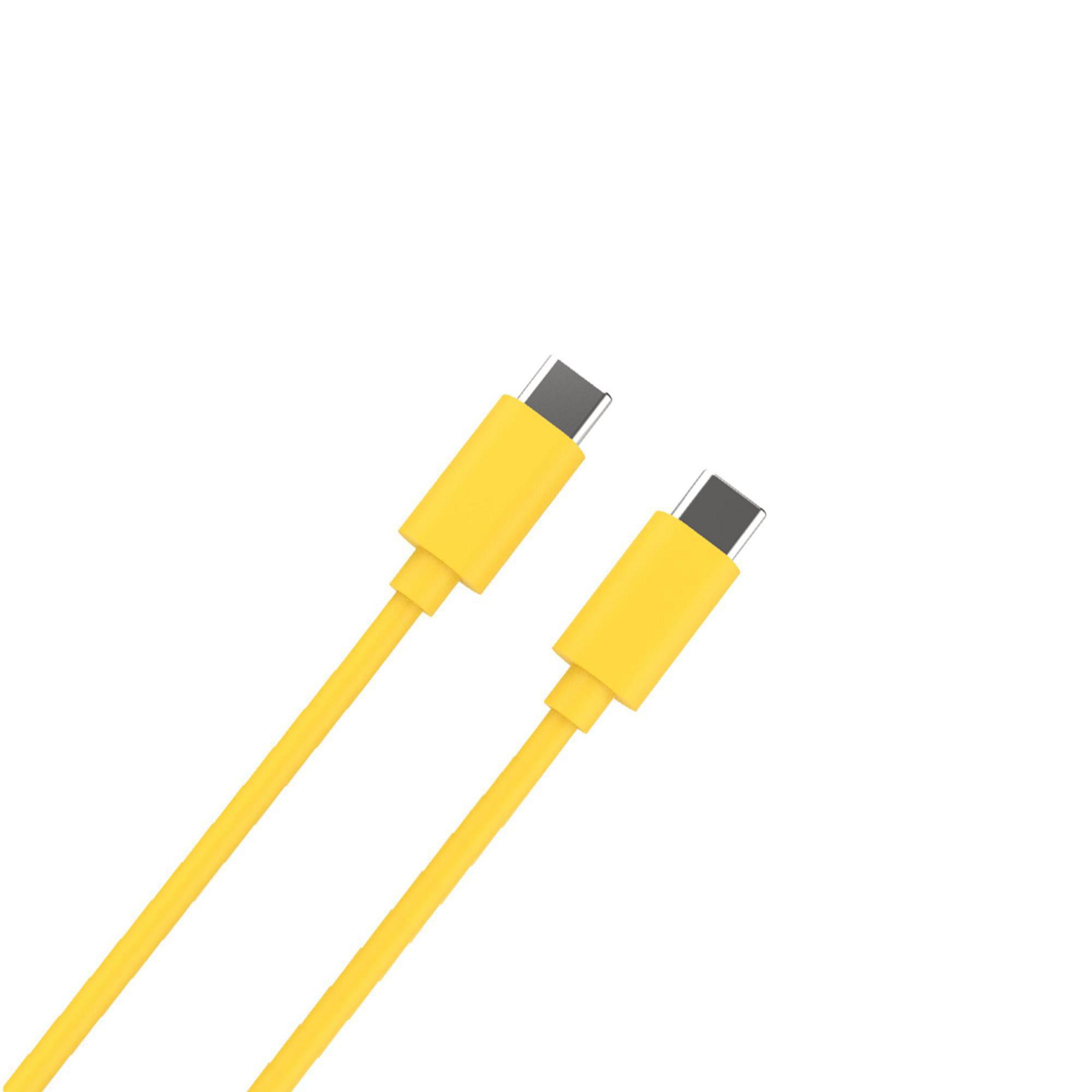 Due cavi USB-C gialli, sfondo bianco.
