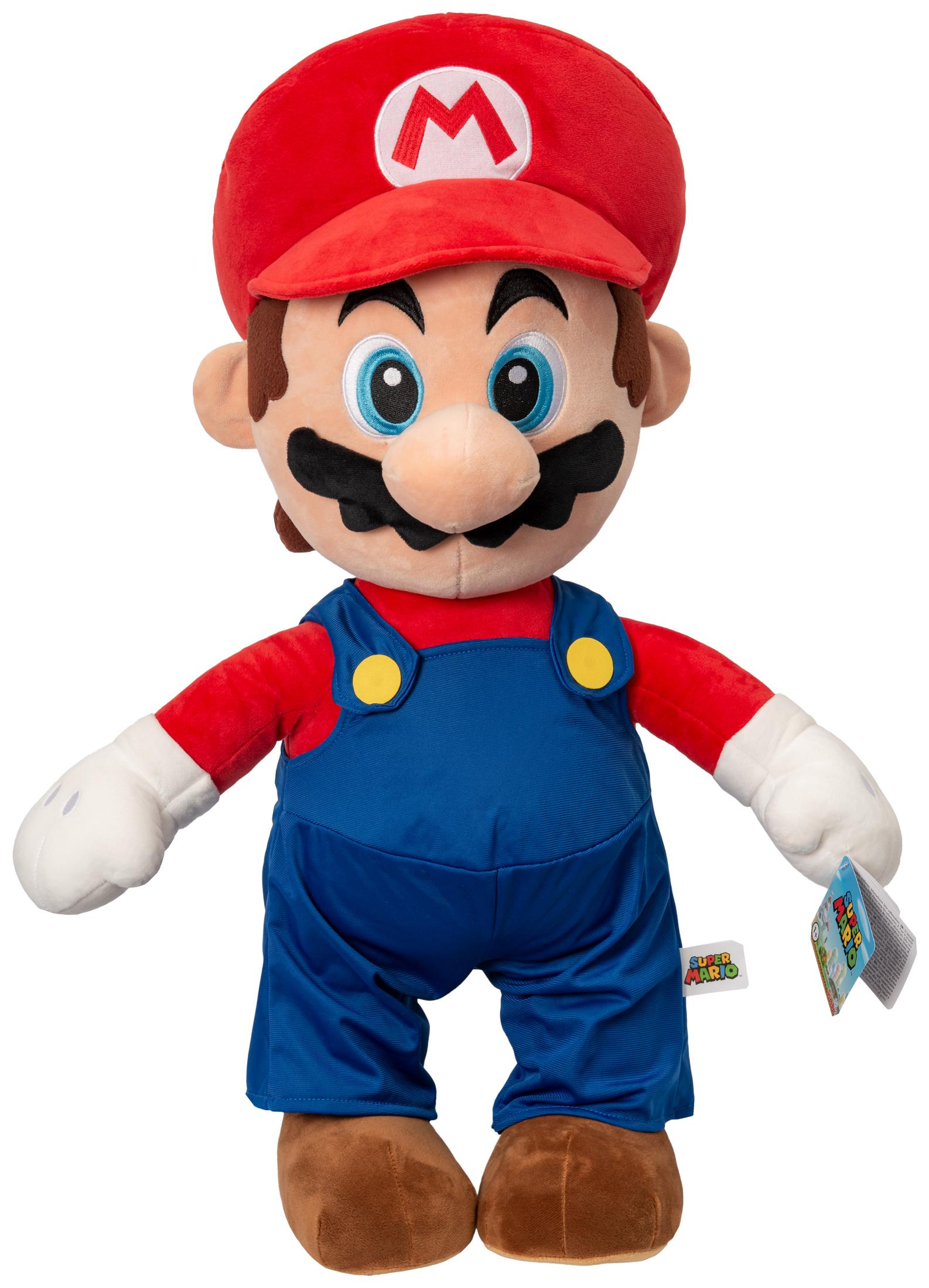 Mario-Plüschtier mit roter Mütze, Latzhose und lächelndem Gesicht.