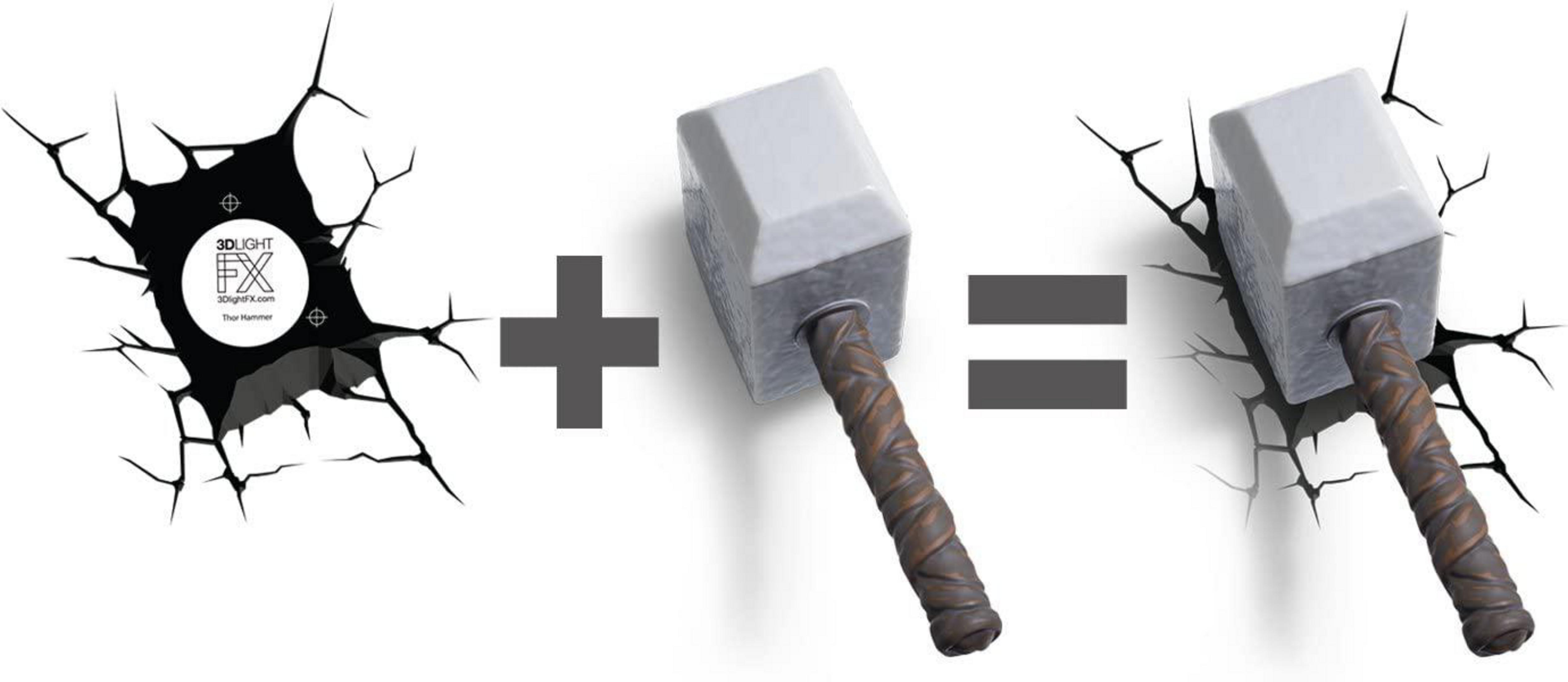 Thors Hammer mit einer zerbrochenen Wand, was den Aufprall des Hammers impliziert.