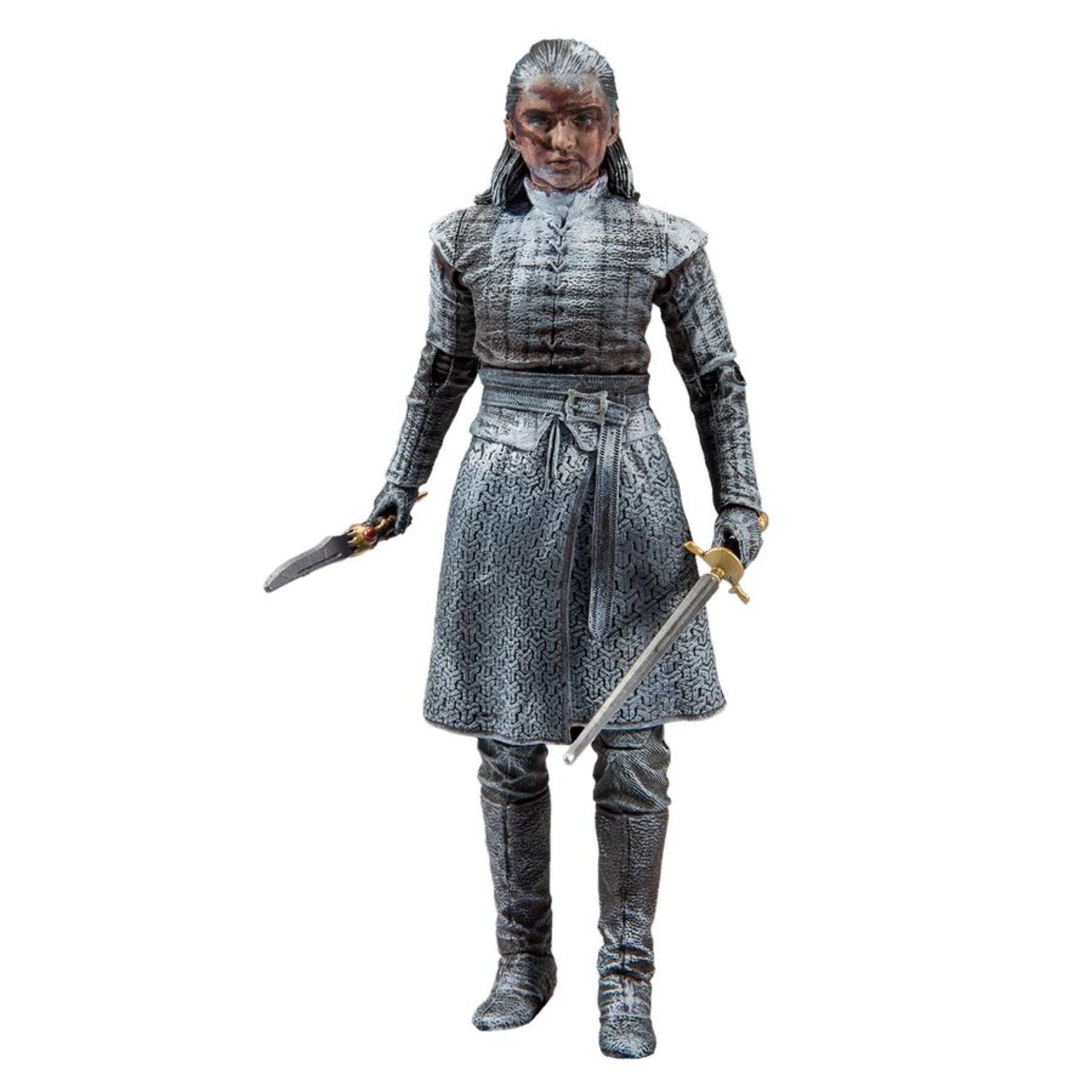 White Walker Figur aus Game of Thrones, Schwerter haltend, auf weißem Hintergrund.