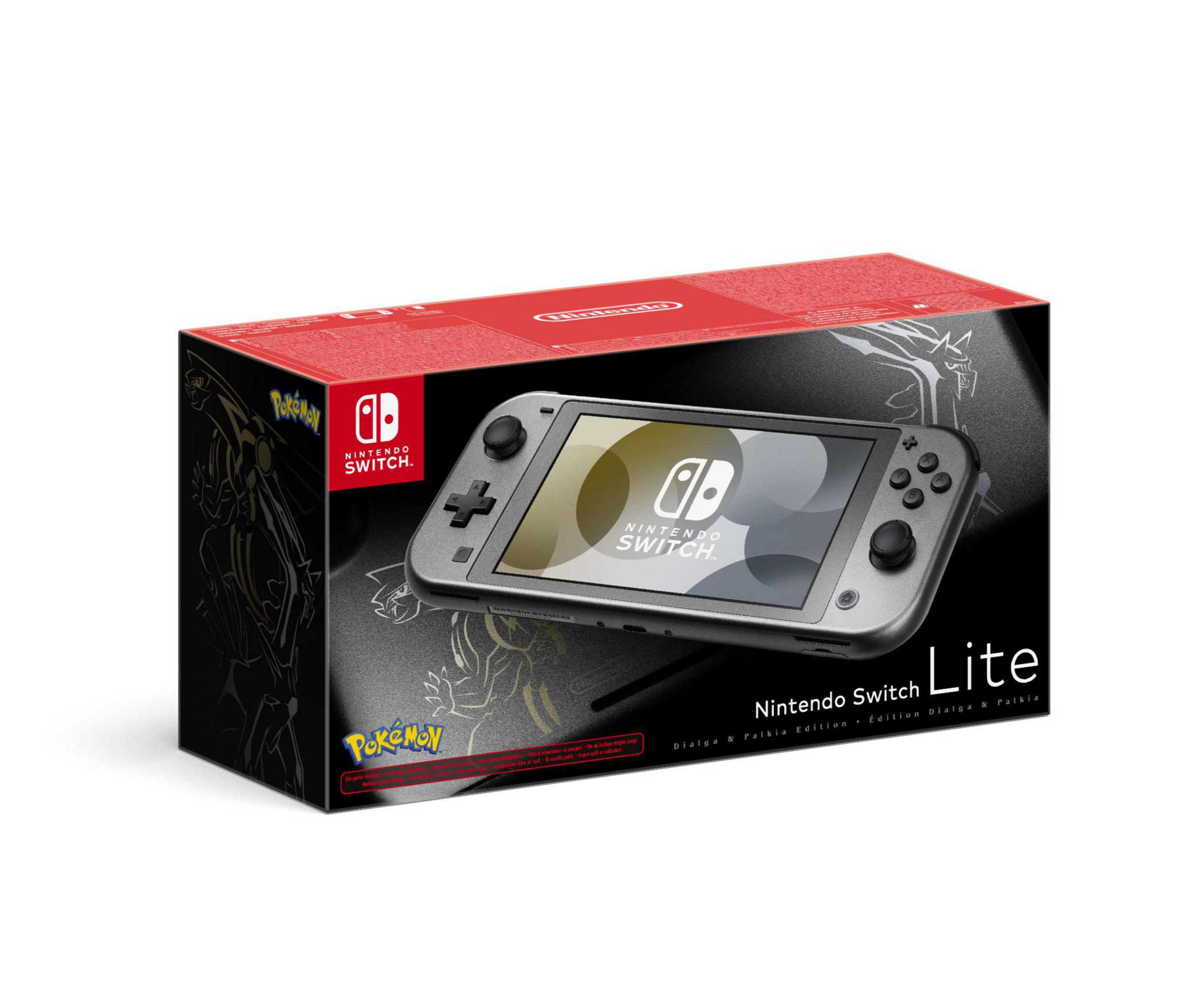 Nintendo Switch Lite Spielkonsole in einer Box mit 'Pokemon'-Design.