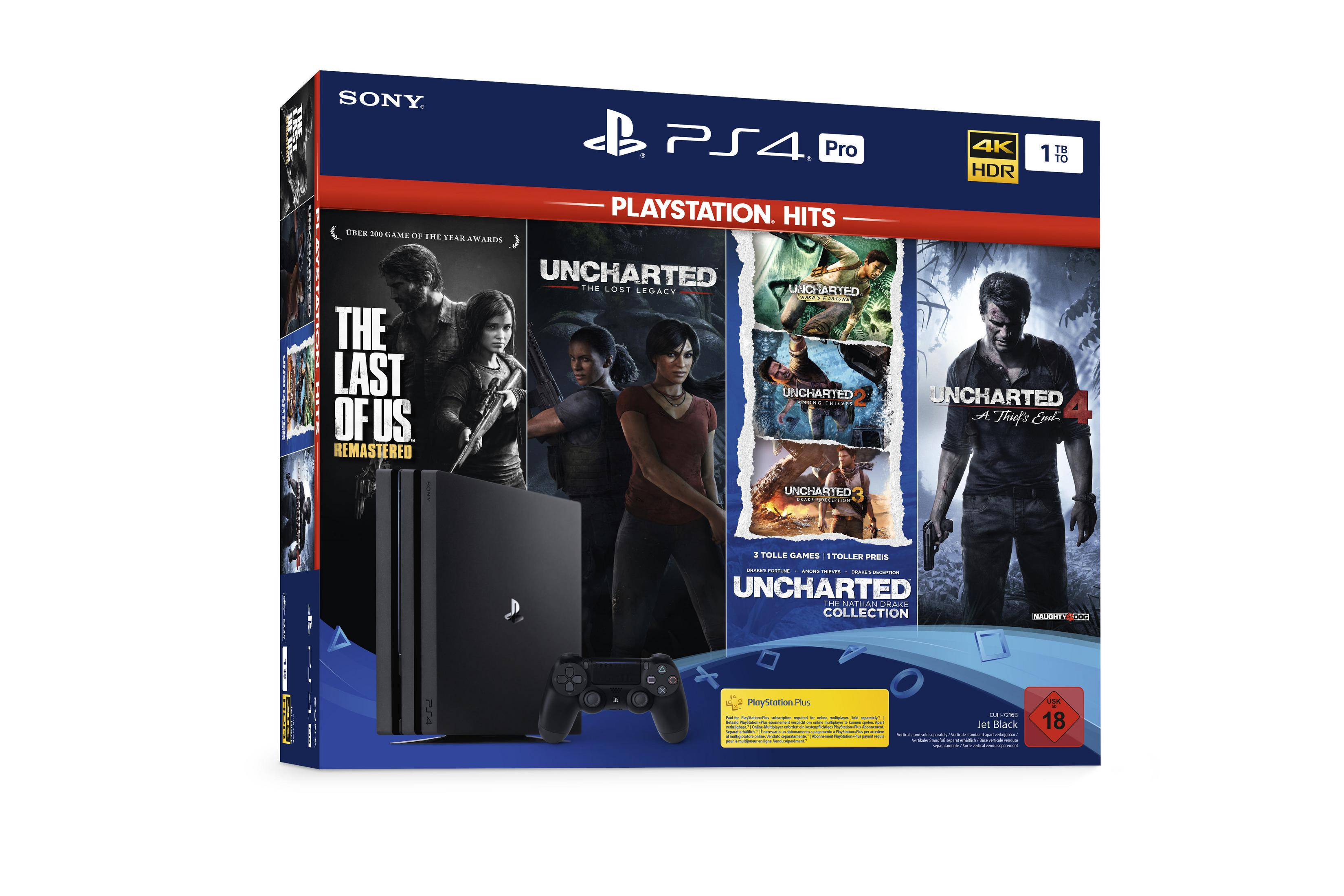 PlayStation 4 Pro Spielkonsole Boxset, mit drei Uncharted-Spielen.