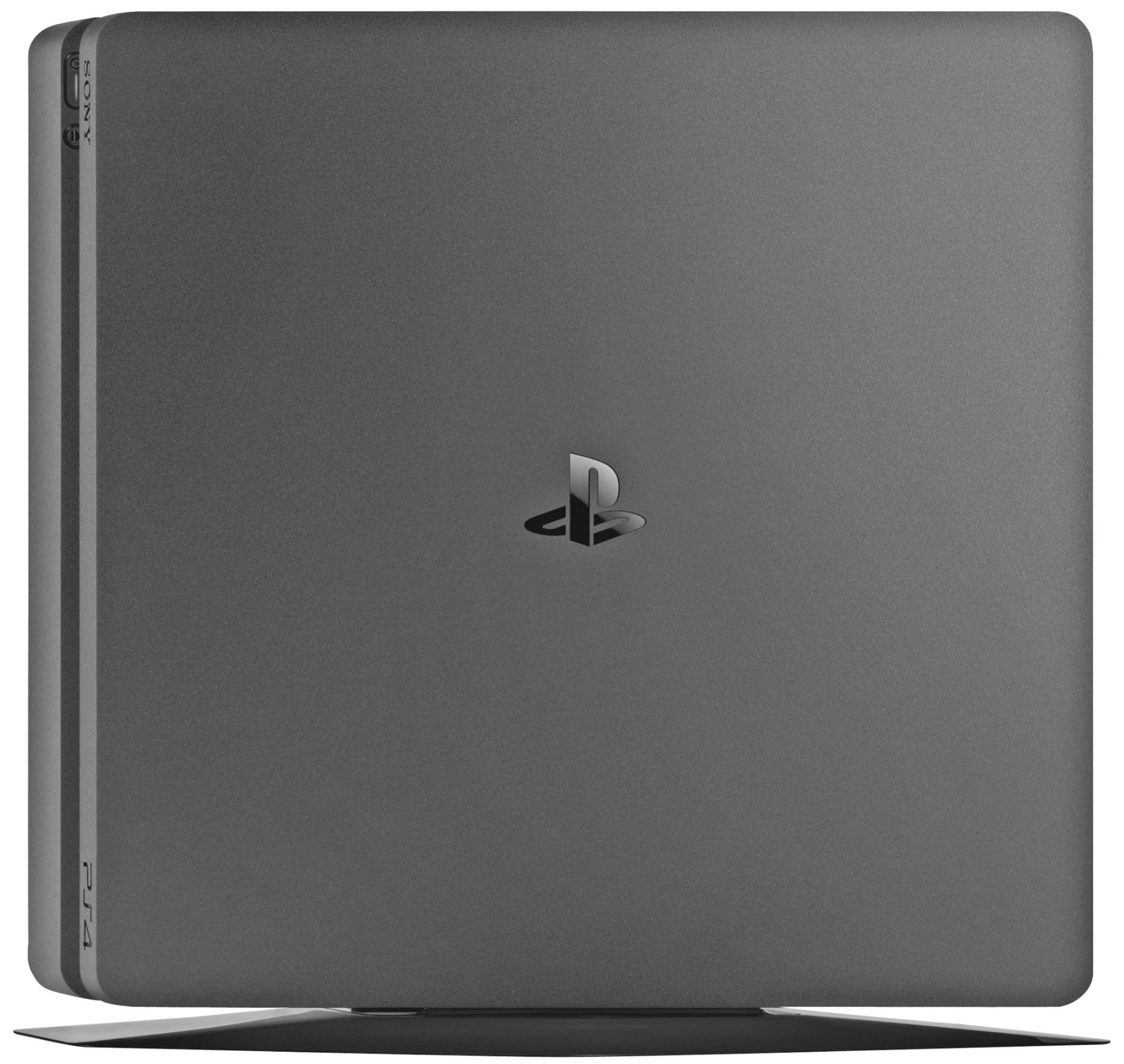 Eine graue Playstation 4 Konsole. Playstation-Logo in der Mitte.
