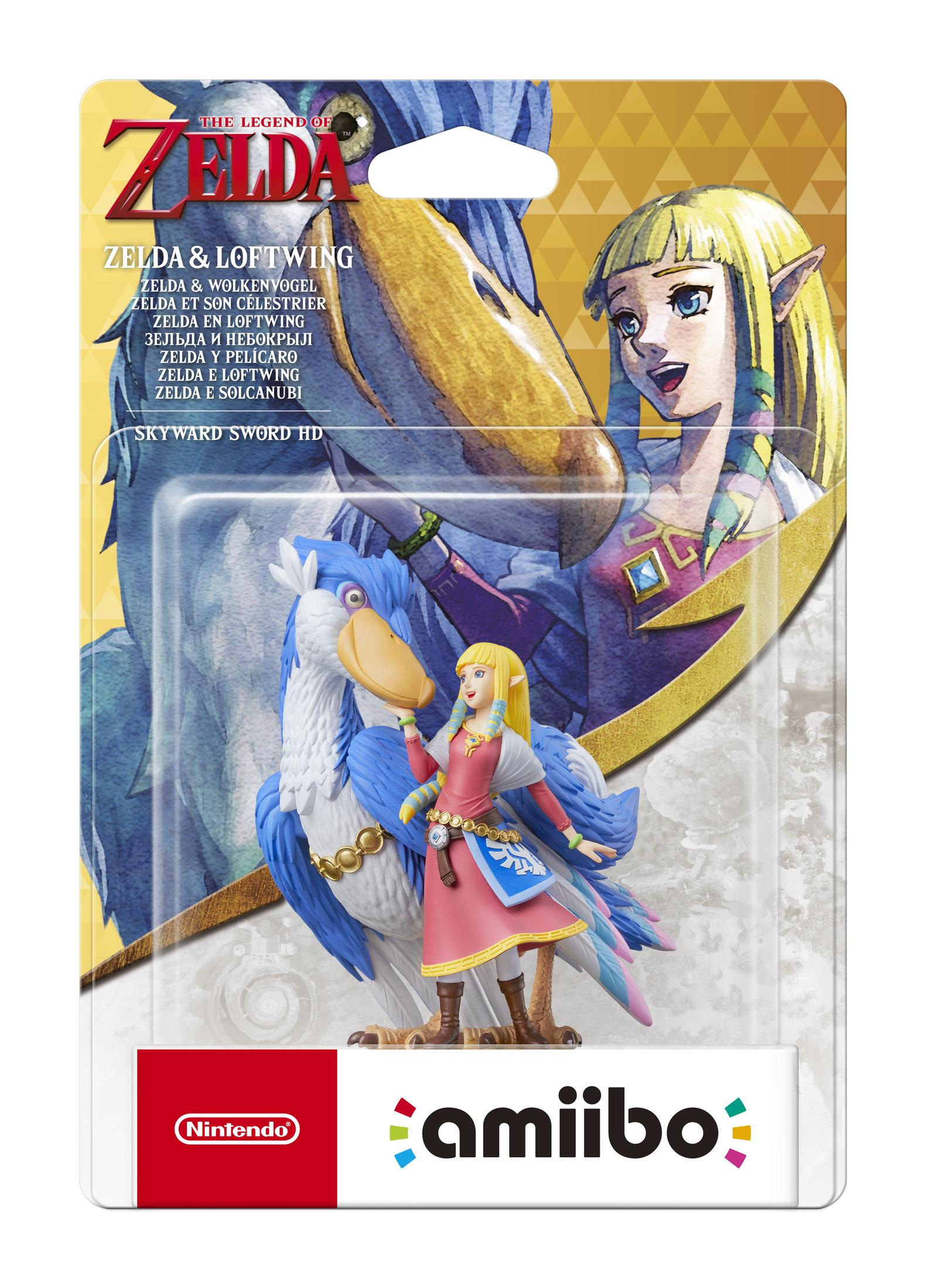 Statuetta amiibo Zelda & Loftwing in confezione con titolo del gioco.