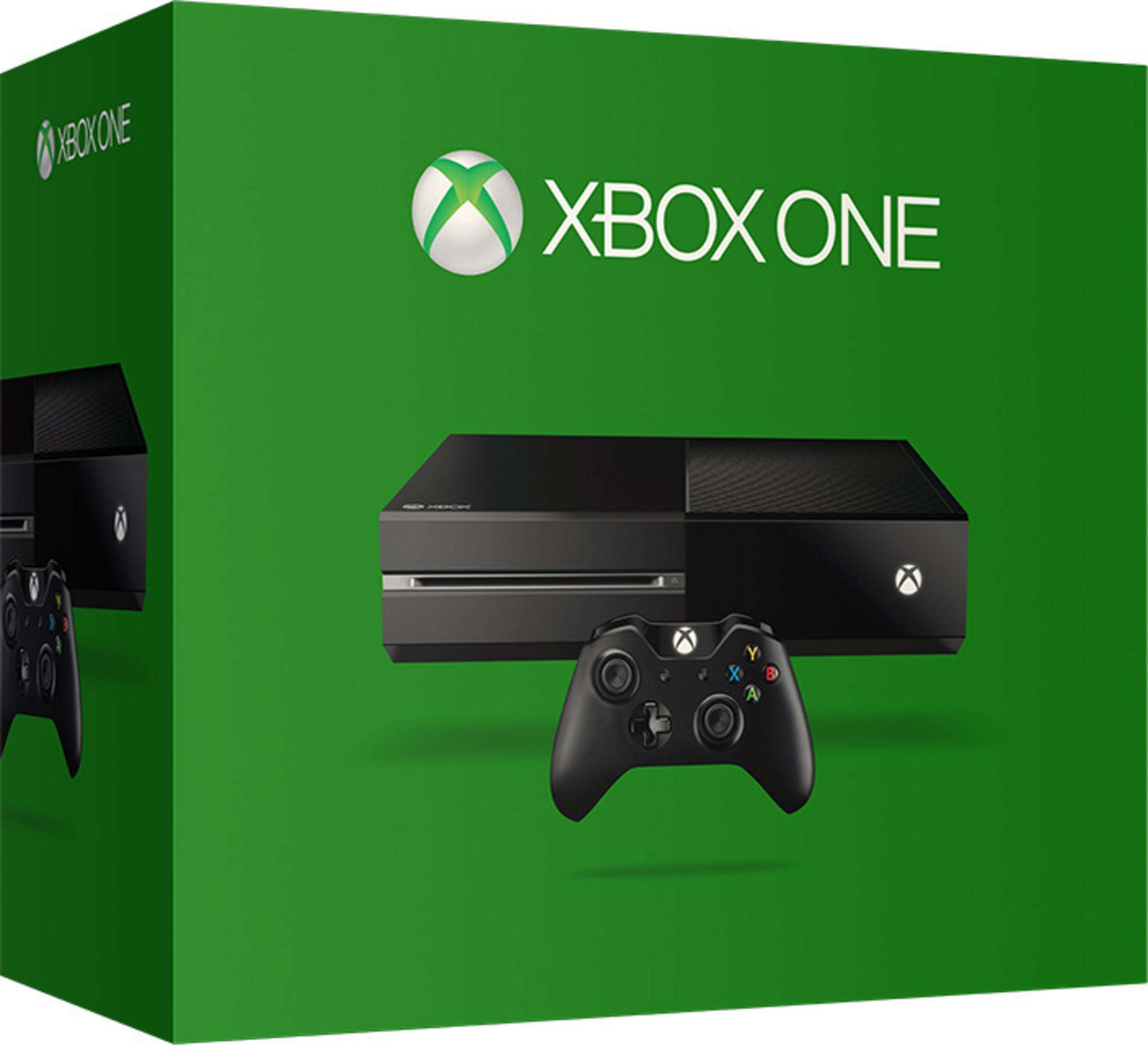 Xbox One Box-Set, grün mit Konsole, Controller und Text.