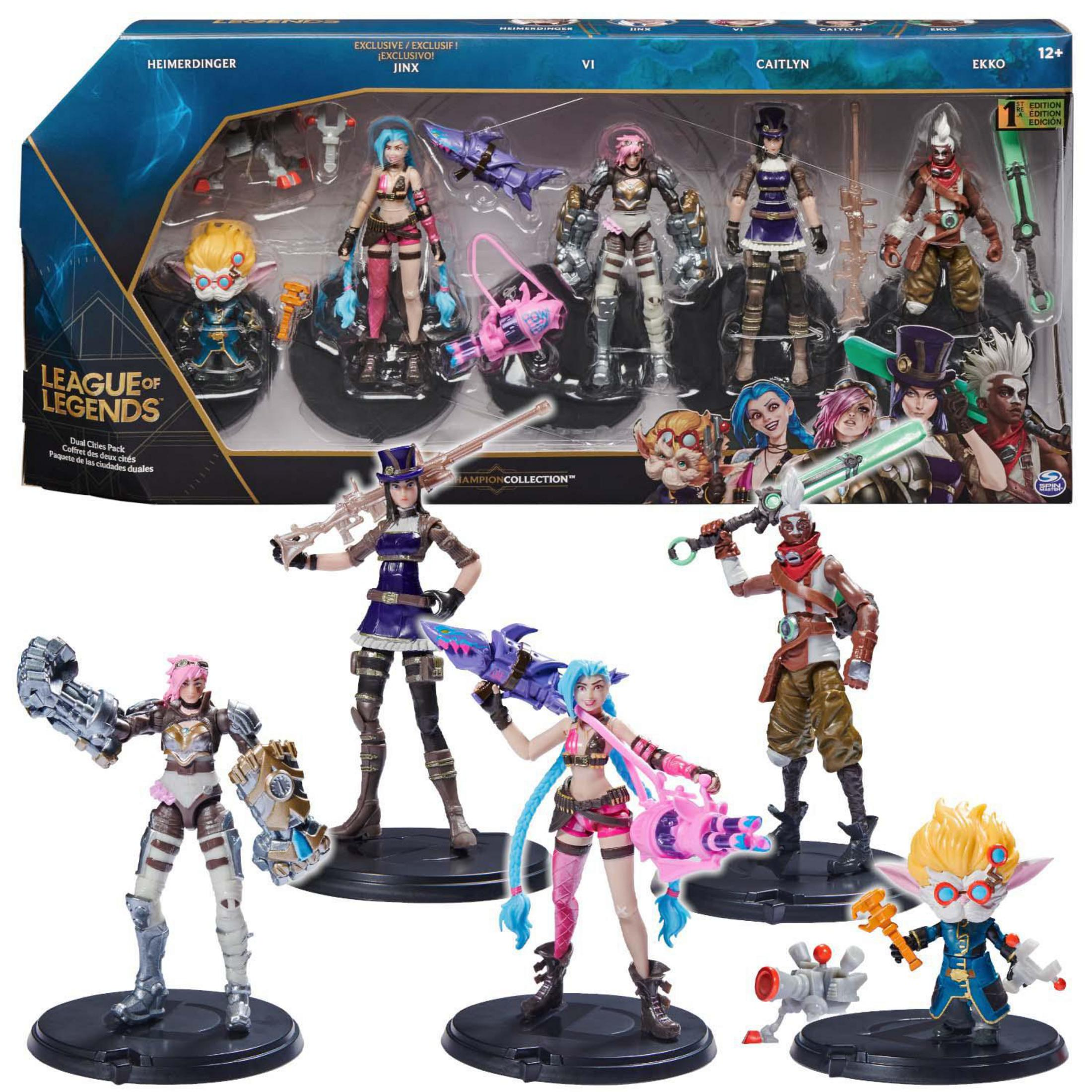 League of Legends Figuren. Box-Set mit Charakteren. Mehrere Figuren zur Schau. Bunt.