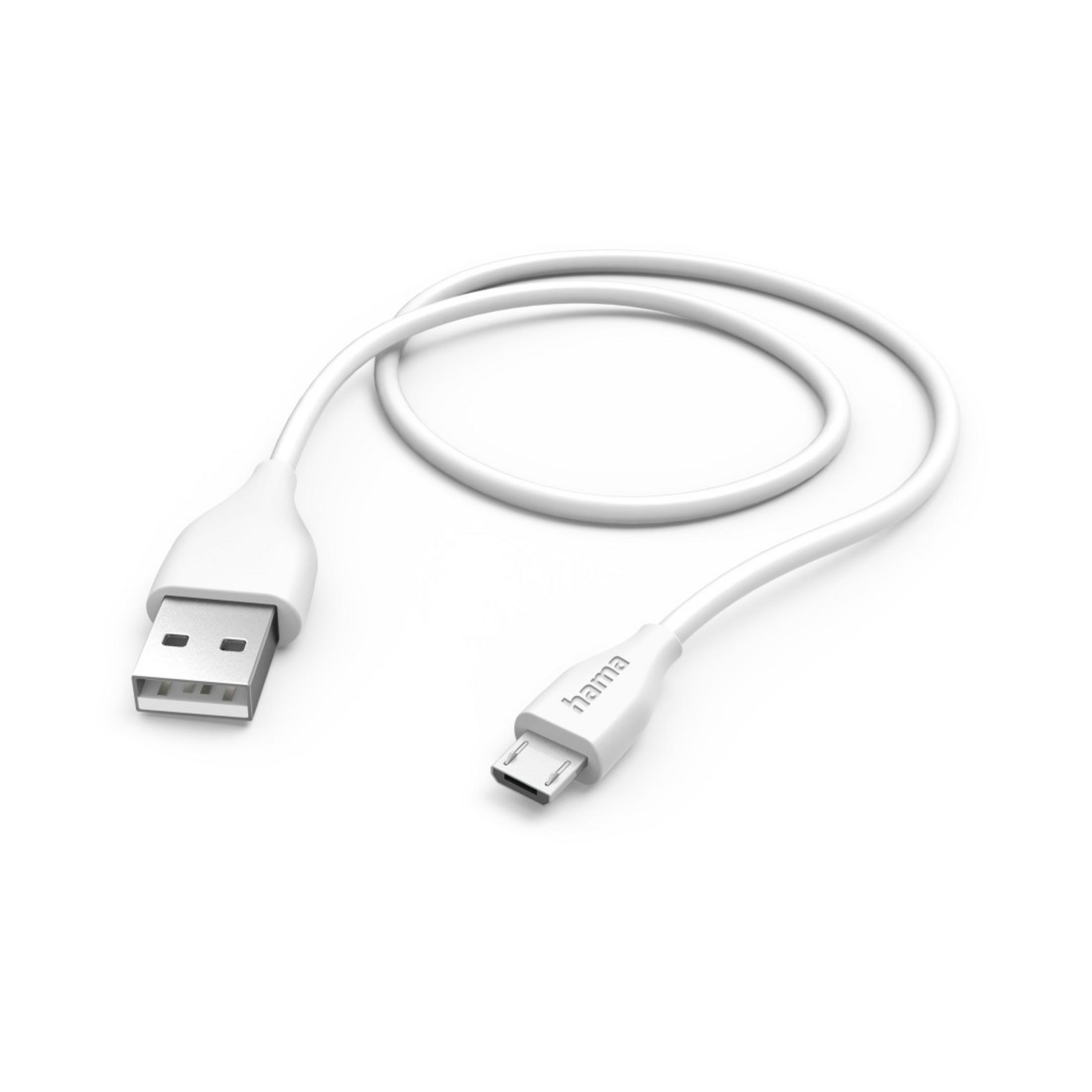 Cavo Hama da USB a Micro USB bianco. Il cavo ha un connettore USB-A e micro USB.