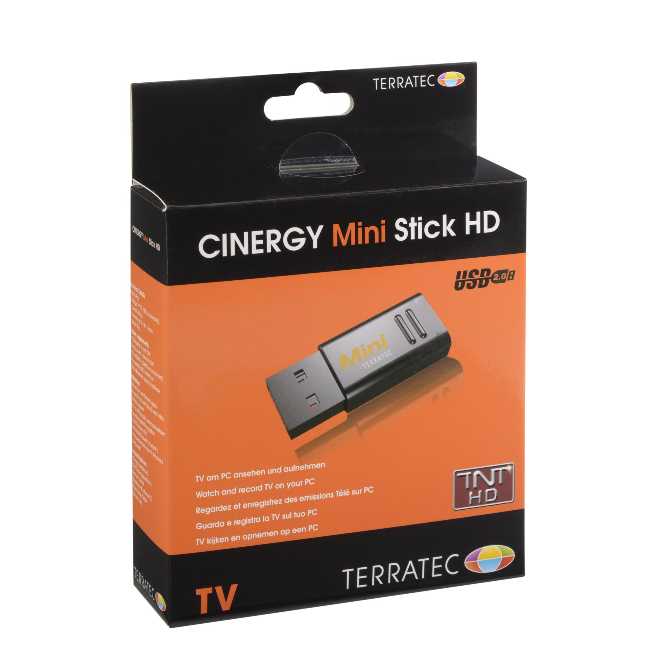 Cinergy Mini Stick HD USB-Gerät in der Verpackung, mit Text und Logo.