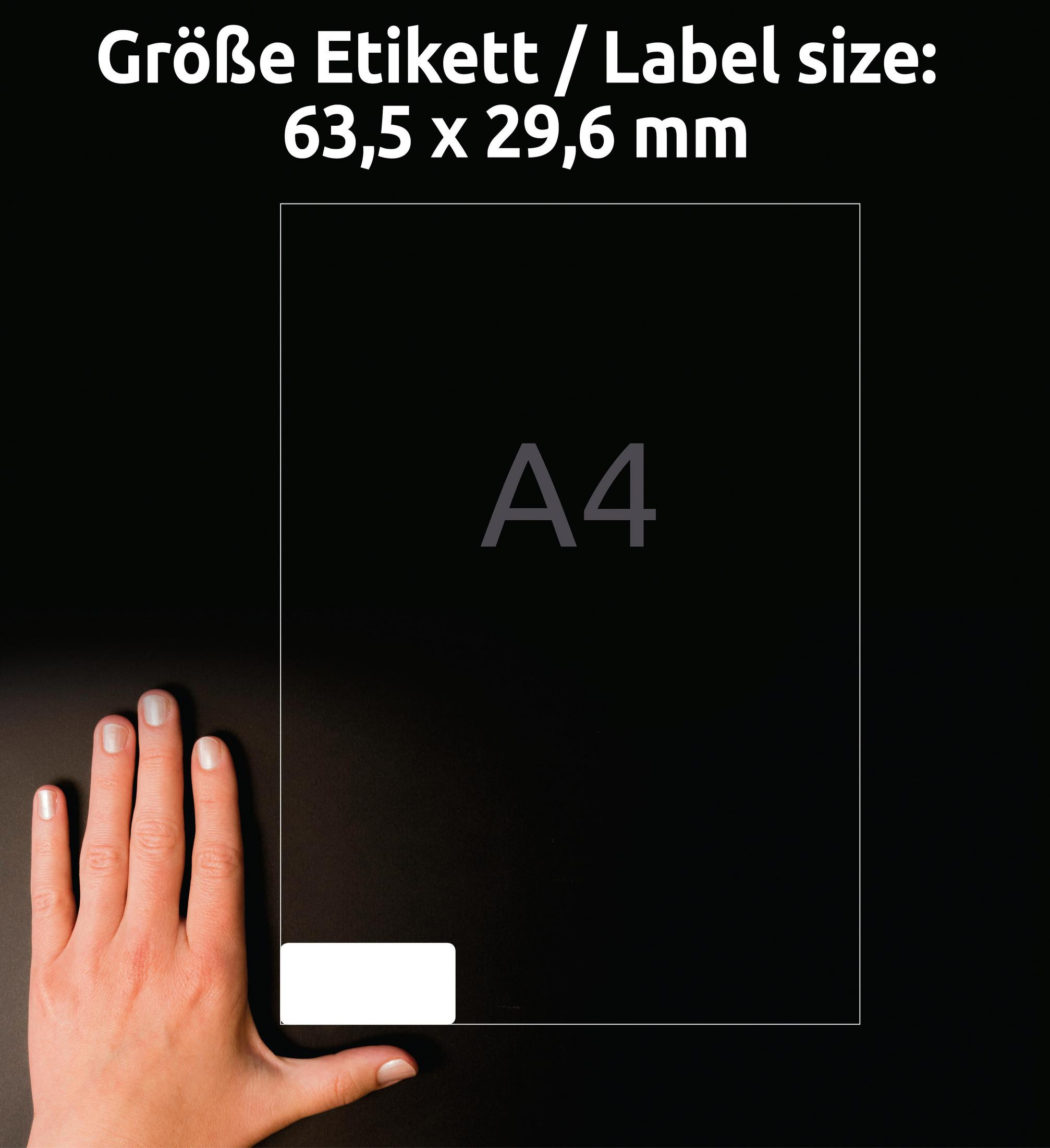 Eine schwarze Oberfläche mit einem weißen Rechteck, das mit A4 beschriftet ist, Hand links, Etikett unten.
