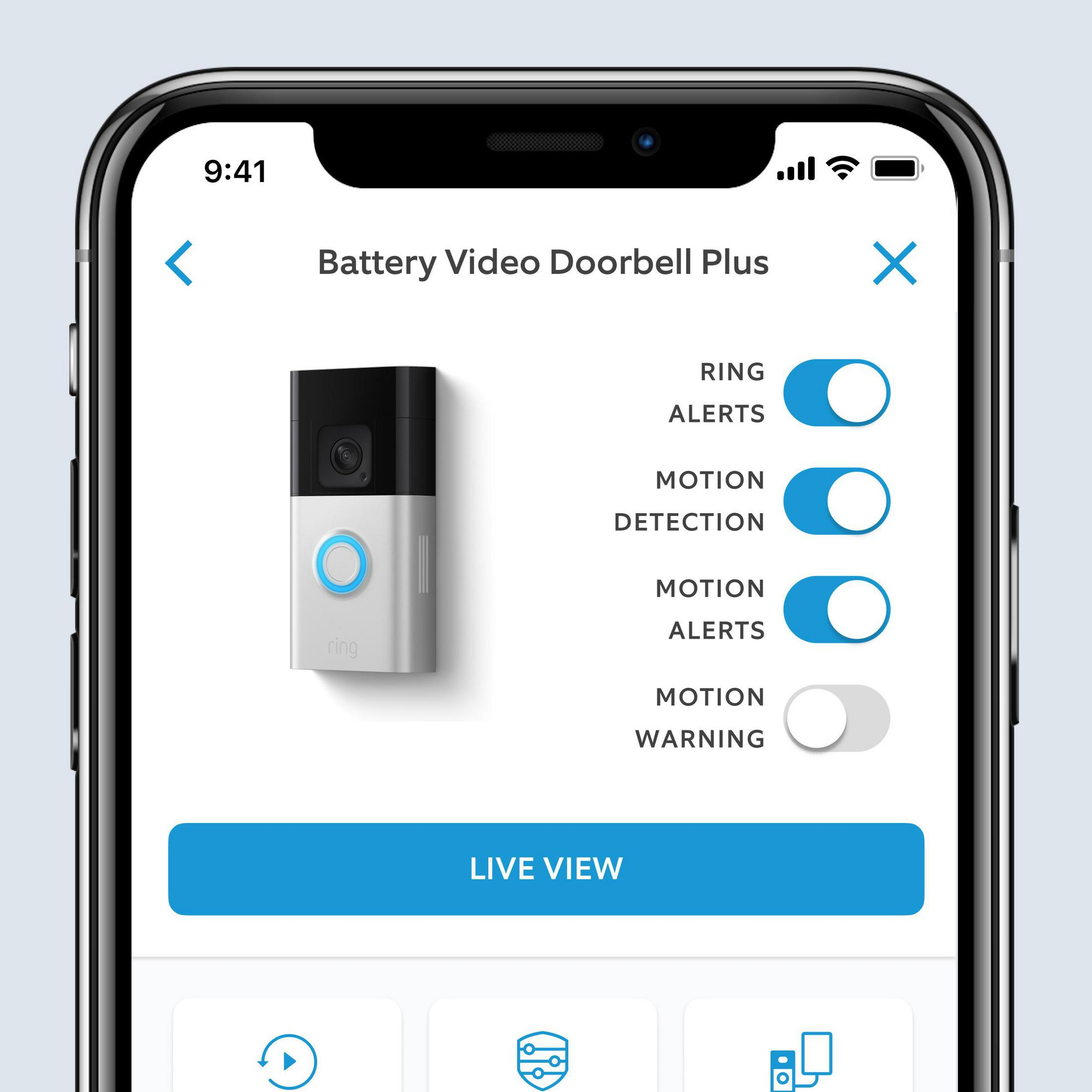 Smartphone-Bildschirm mit Ring-Türklingel-App-Einstellungen.
