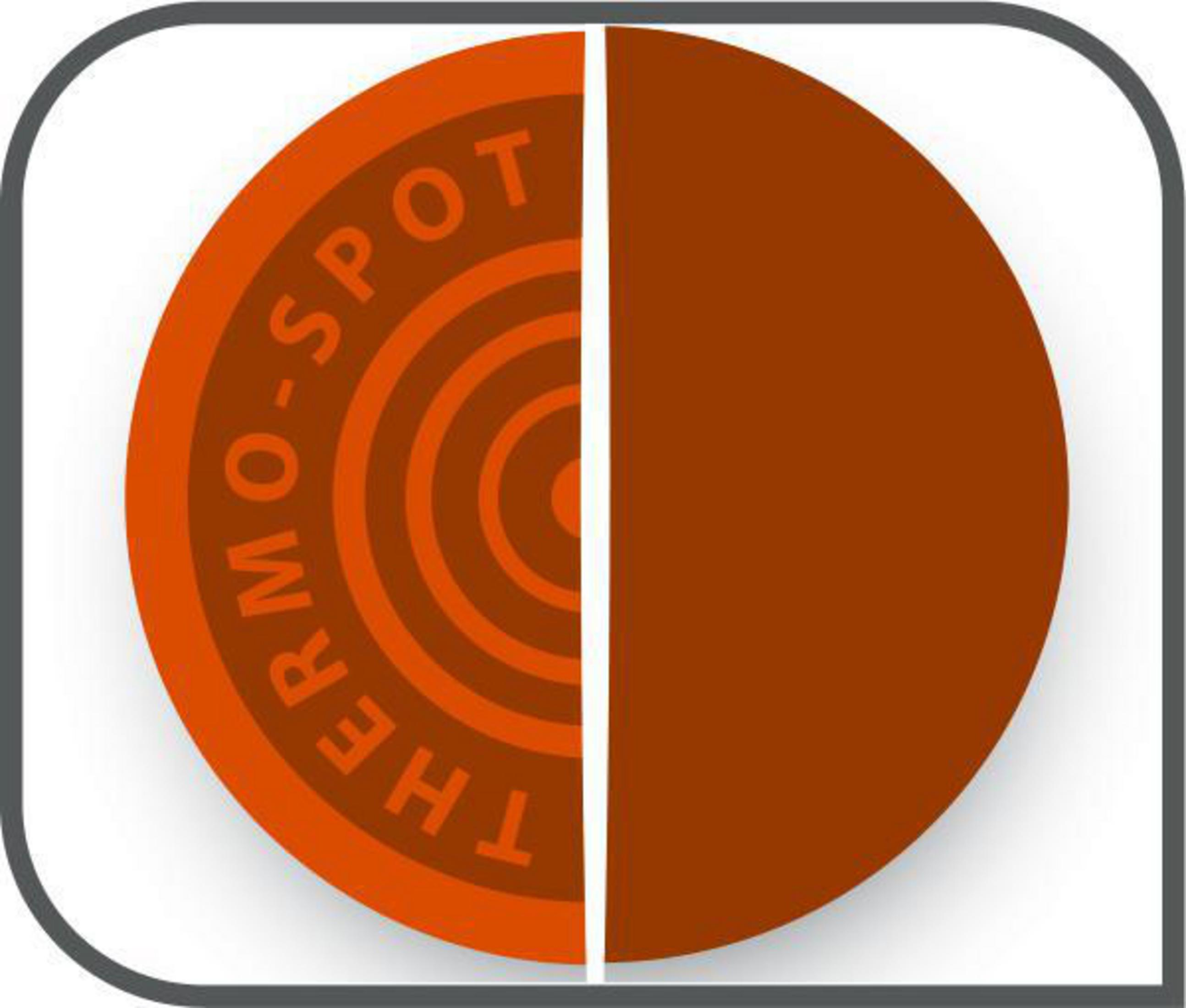 Okrągły wskaźnik Thermo-Spot, podzielony na pół. Jedna strona jest pomarańczowa, druga brązowa.