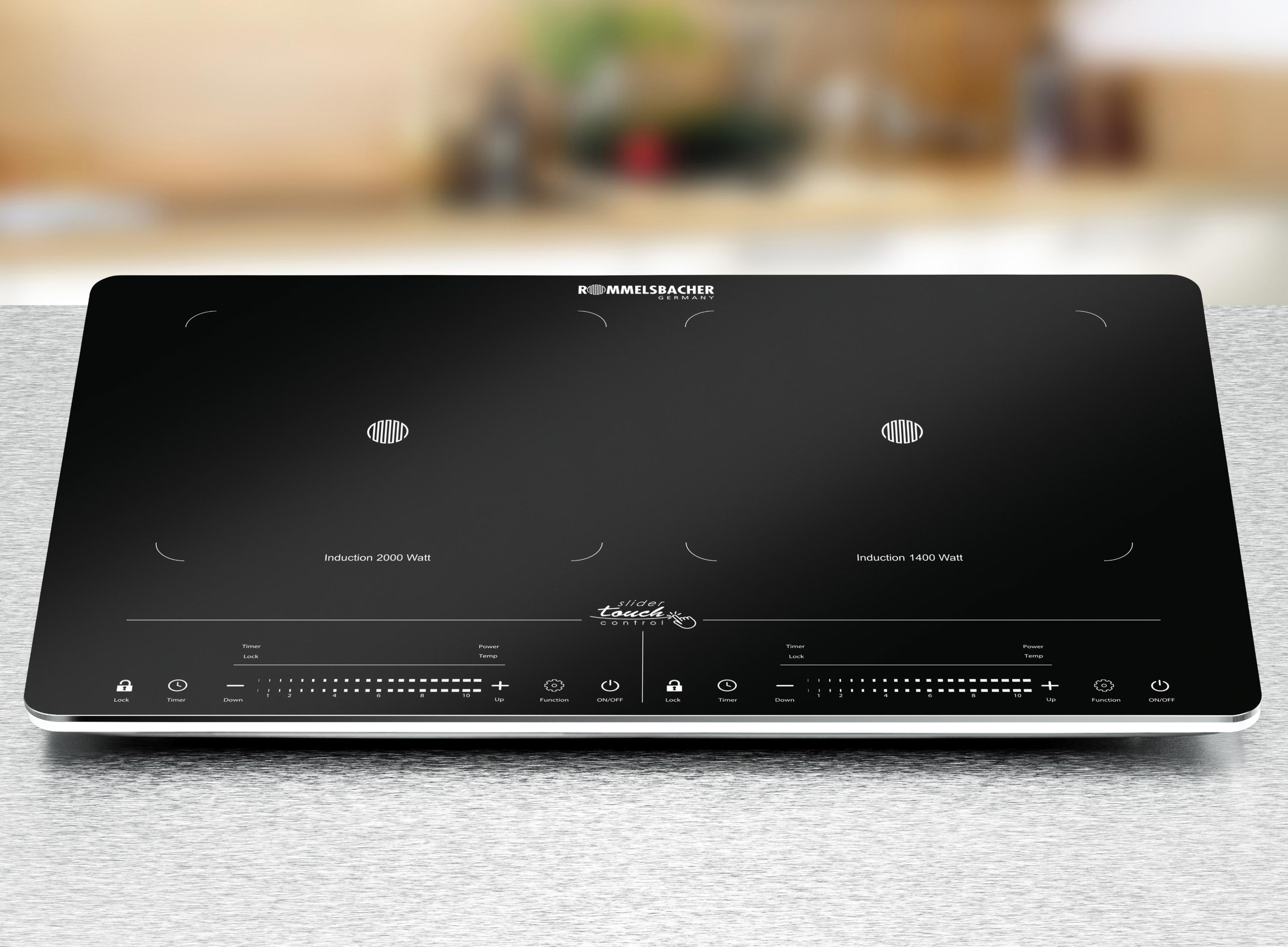 Czarna płyta indukcyjna z dwoma polami grzejnymi.